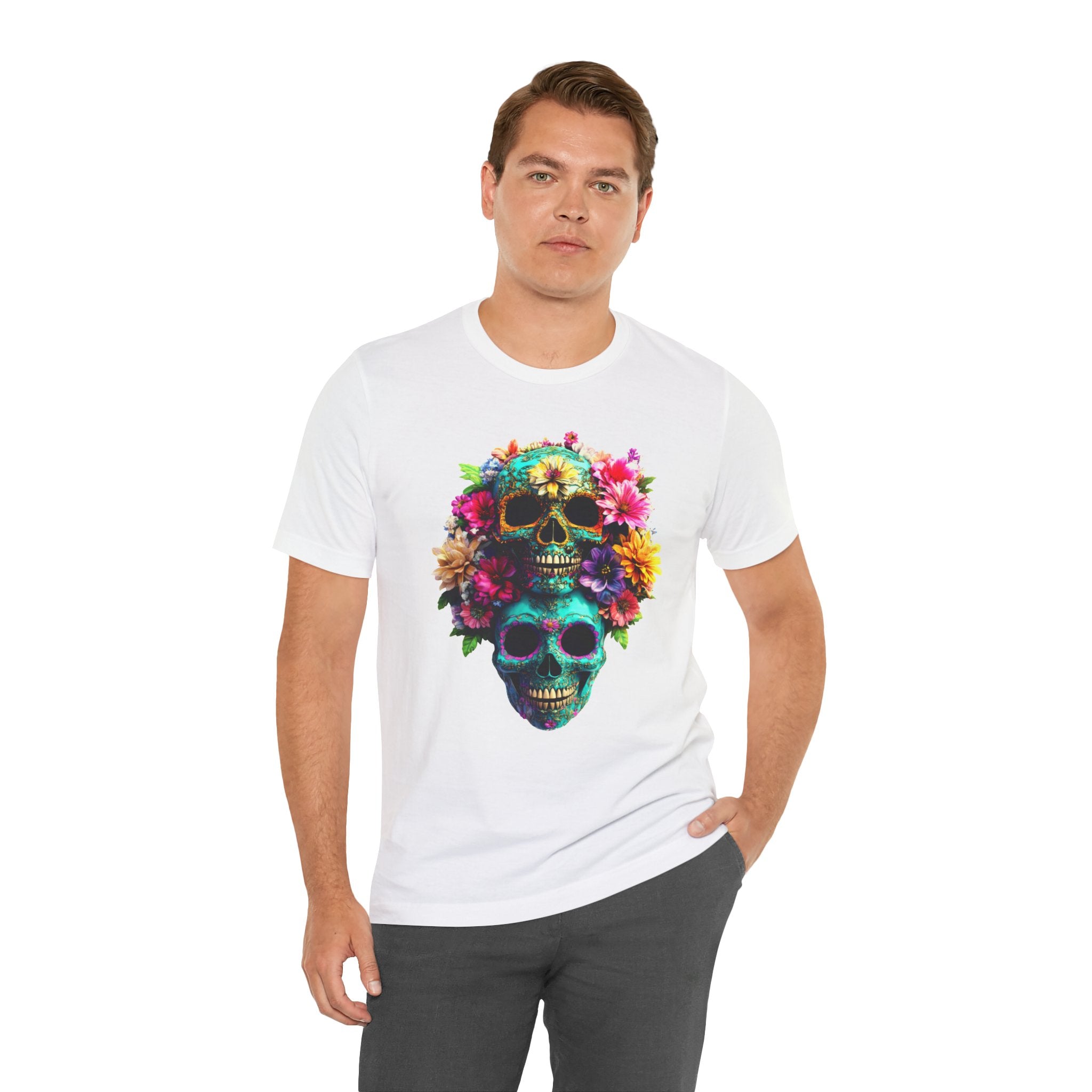 Floral Skull T-Shirt, Day of the Dead Shirt, Sugar Skull Graphic Tee, Colorful Skull Tee, Gothic Floral Shirt