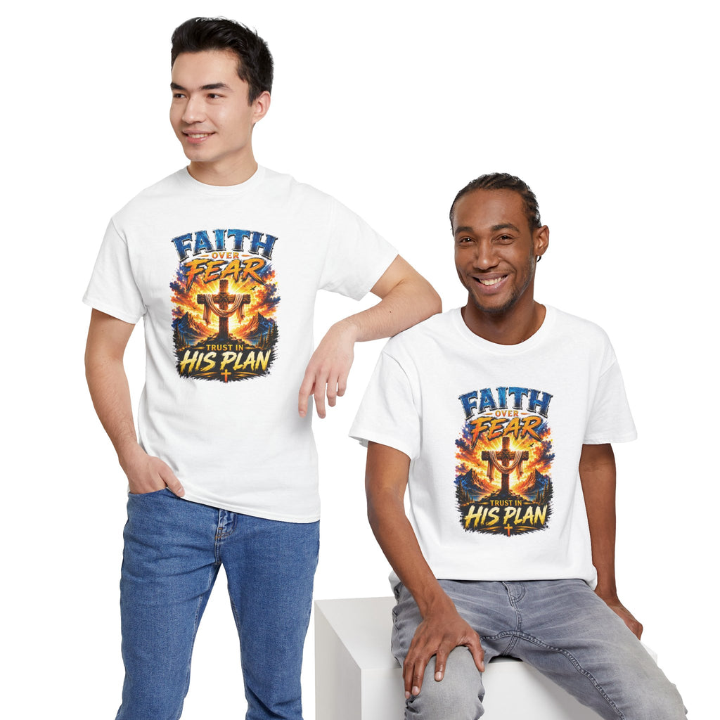 Faith Over Fear Christian T-Shirt | Trust in His Plan Cross Graphic Tee | Religious Unisex Shirt | Christian Gift