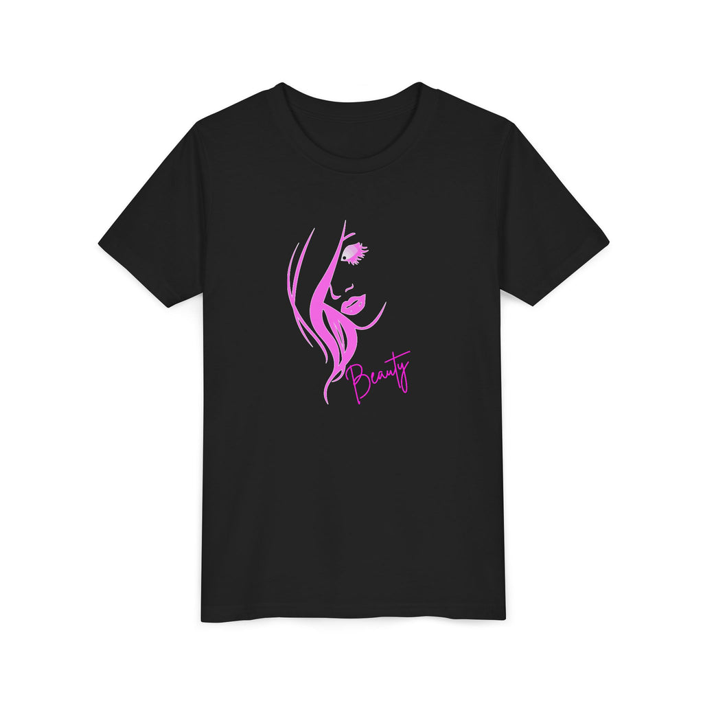 Youth Girls T-Shirt – Pink Beauty Face Graphic Tee, Cute Aesthetic Shirt, Gift for Girls