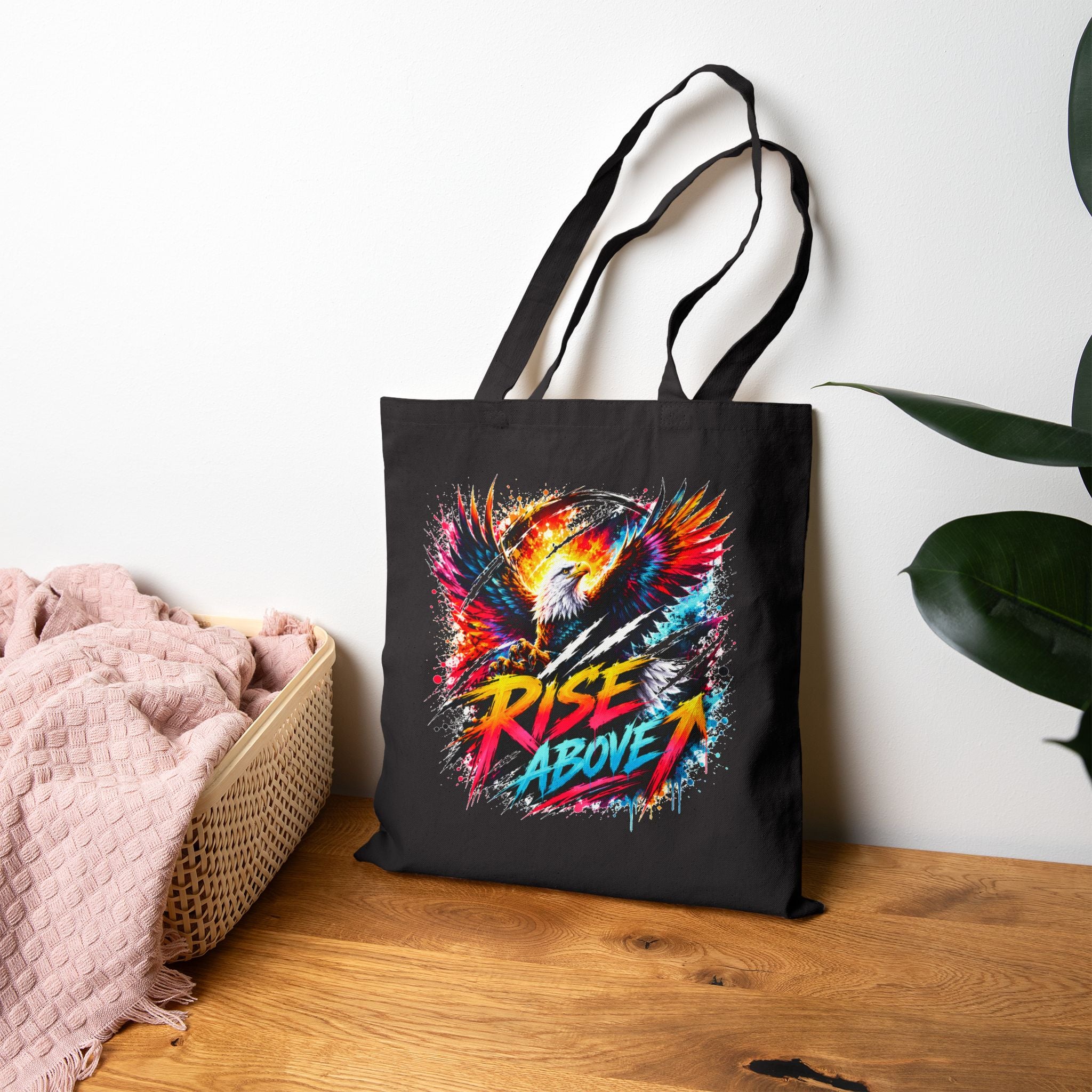 Rise Above Eagle Tote Bag | Colorful Eagle Canvas Tote | Motivational Reusable Shopping Bag | Unisex Graphic Tote | Gift for Eagle Lovers