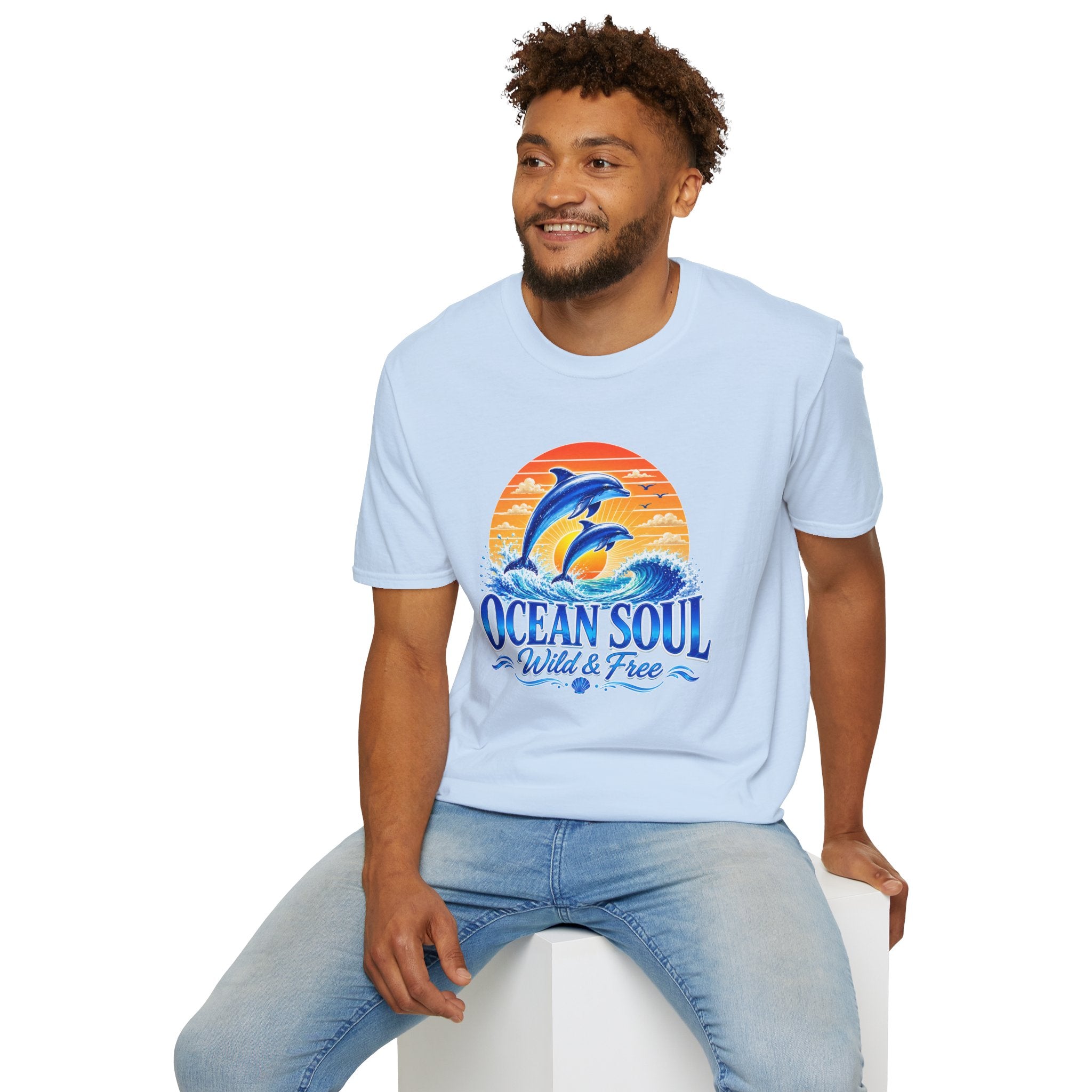 Ocean Soul Dolphin T-Shirt | Wild & Free Beach Tee | Coastal Summer Shirt | Ocean Lover Gift | Dolphin Graphic Unisex Tee
