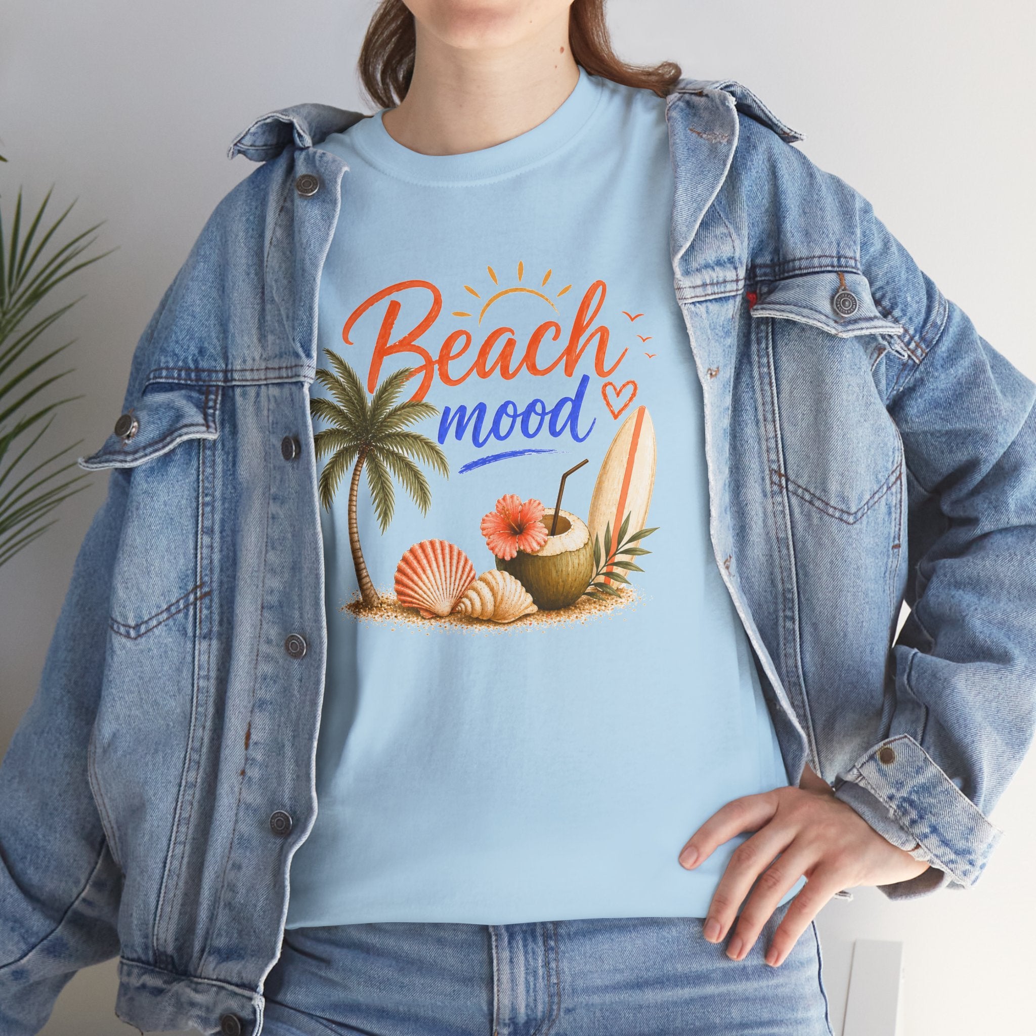 Beach Mood T-Shirt - Tropical Palm, Seashell Graphic Tee
