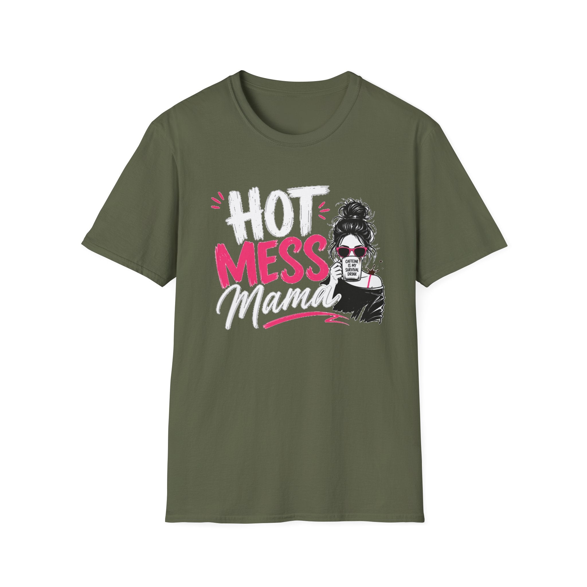 Hot Mess Mama Coffee Lover Shirt, Funny Mom Life Graphic Tee, Caffeine Humor T-Shirt for Moms