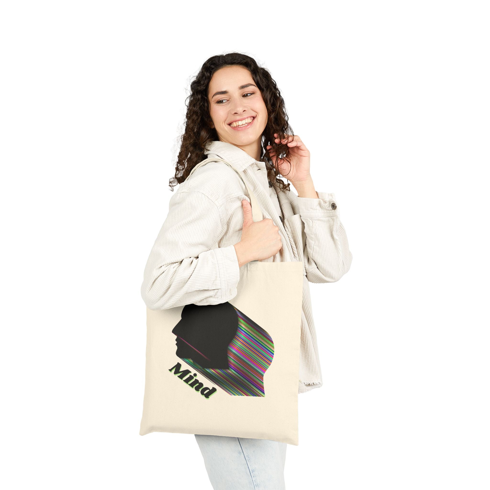 Mind Silhouette Canvas Tote - Psychedelic Striped Head Eco Bag