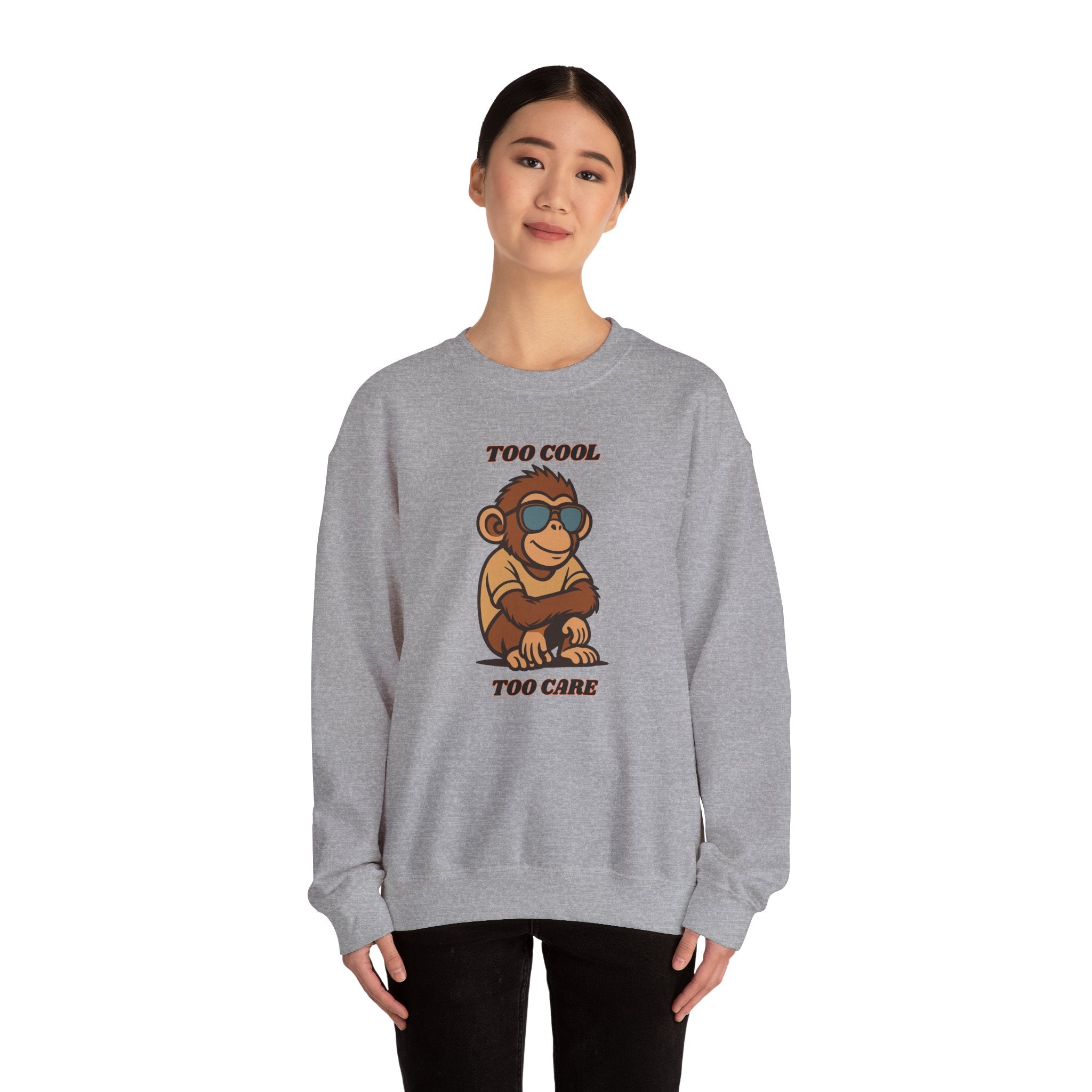Too Cool Too Care Monkey Sweatshirt — Cute Sunglasses Ape Crewneck