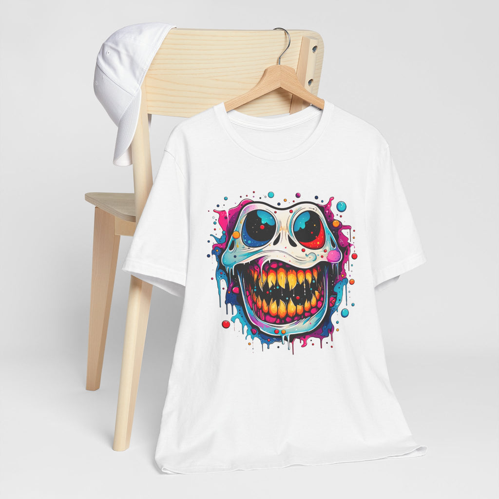 Unisex Skull Smile Tee -Vibrant Neon Drip Horror Graphic T Shirt