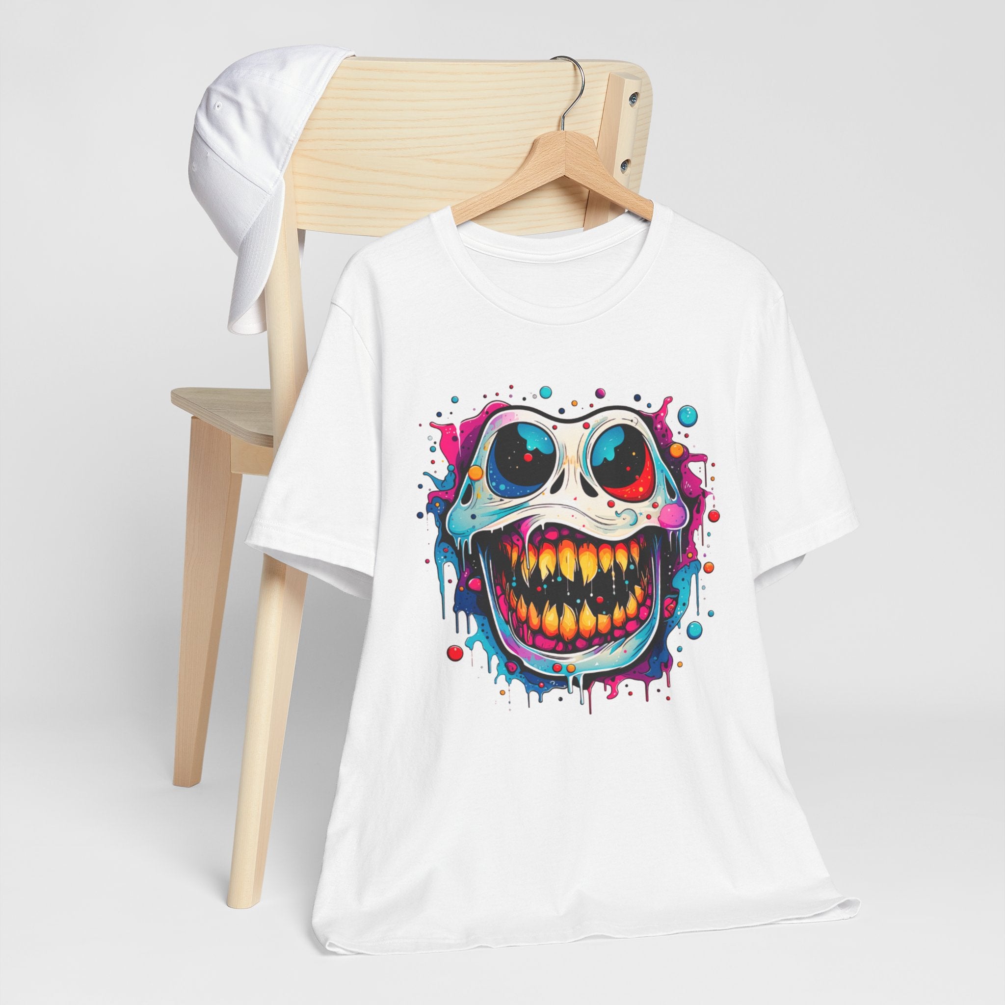Unisex Skull Smile Tee -Vibrant Neon Drip Horror Graphic T Shirt