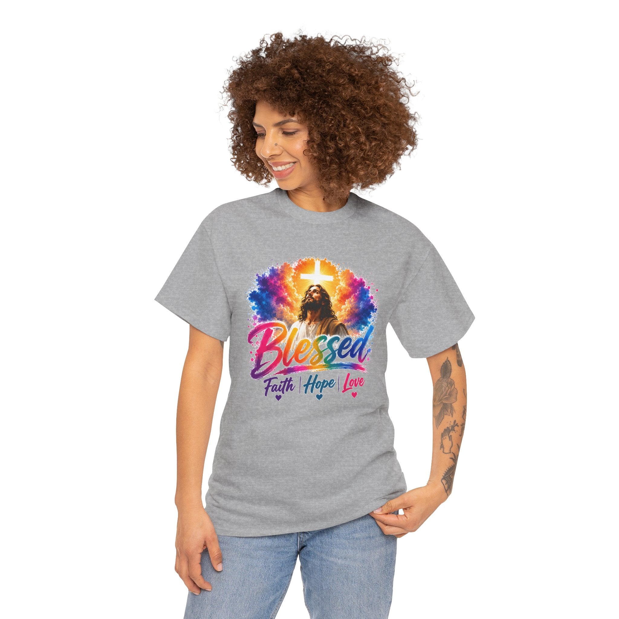 Blessed Faith Hope Love Shirt, Jesus Cross Christian Tee, Religious Gift, Colorful Faith Unisex T-Shirt