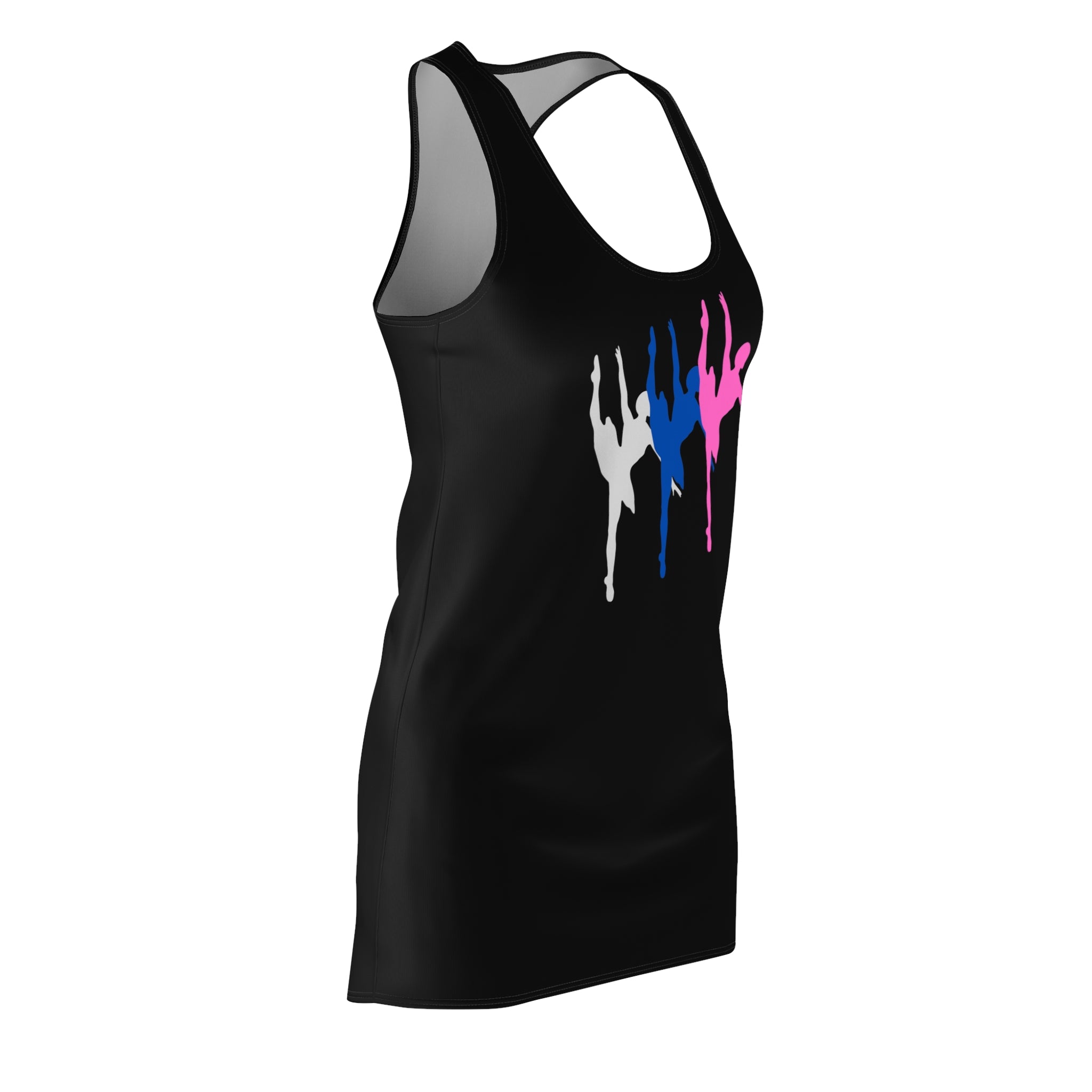 Sexy Racerback Mini Dress – Cute Dancer Print | Summer Bodycon Dress for Women (Pink, Blue, Black)