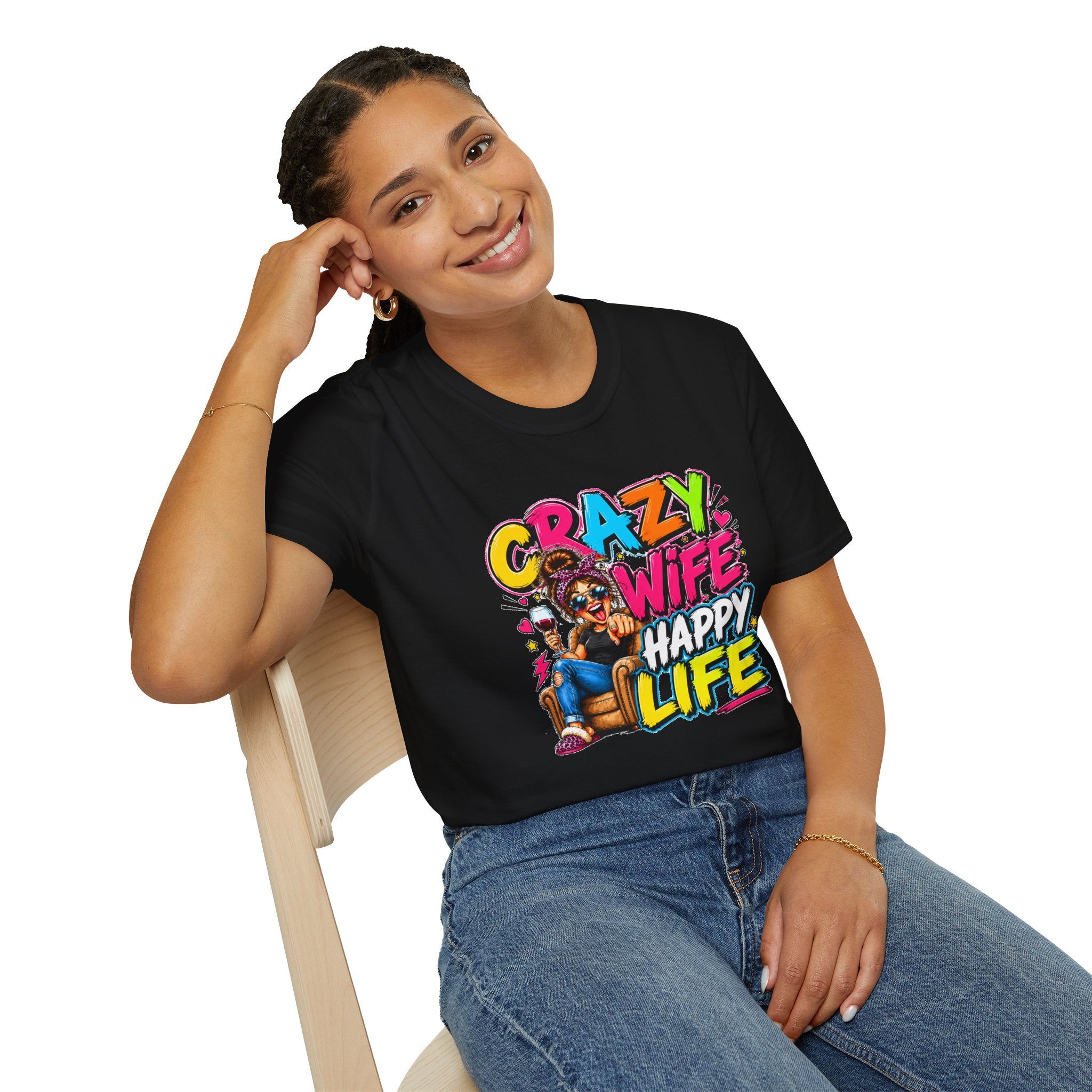 Crazy Wife Happy Life Shirt, Funny Wife T-Shirt, Funny Marriage Tee, Husband Gift, Couples Graphic Tee, Marriage Humor Shirt, Gift for Wife
