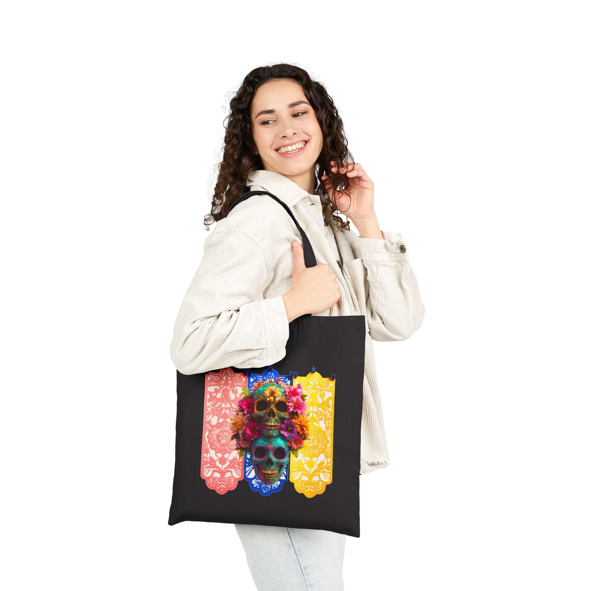 Day of the Dead Floral Skull Tote Bag, Sugar Skull Bag, Dia de los Muertos Tote