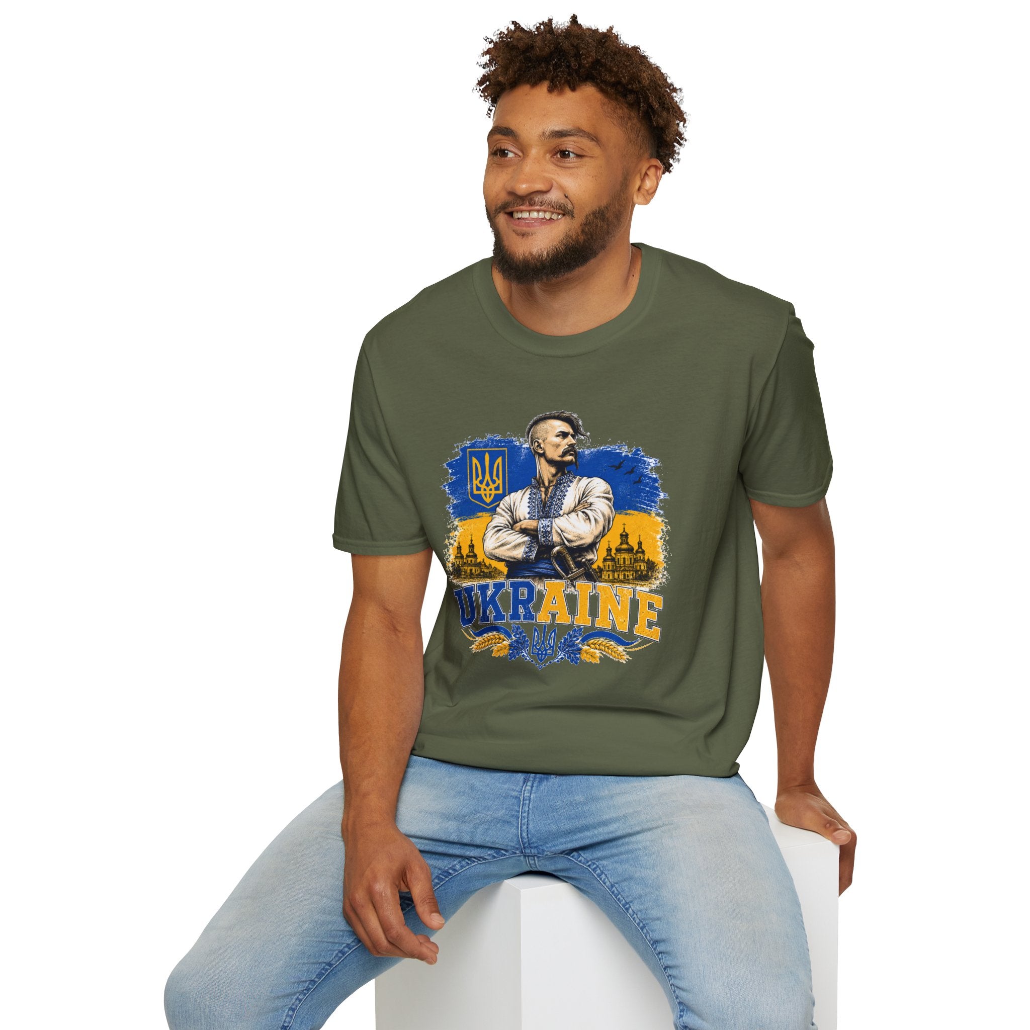 T-Shirt — Ukraine Cossack Patriotic Tee with Tryzub Crest