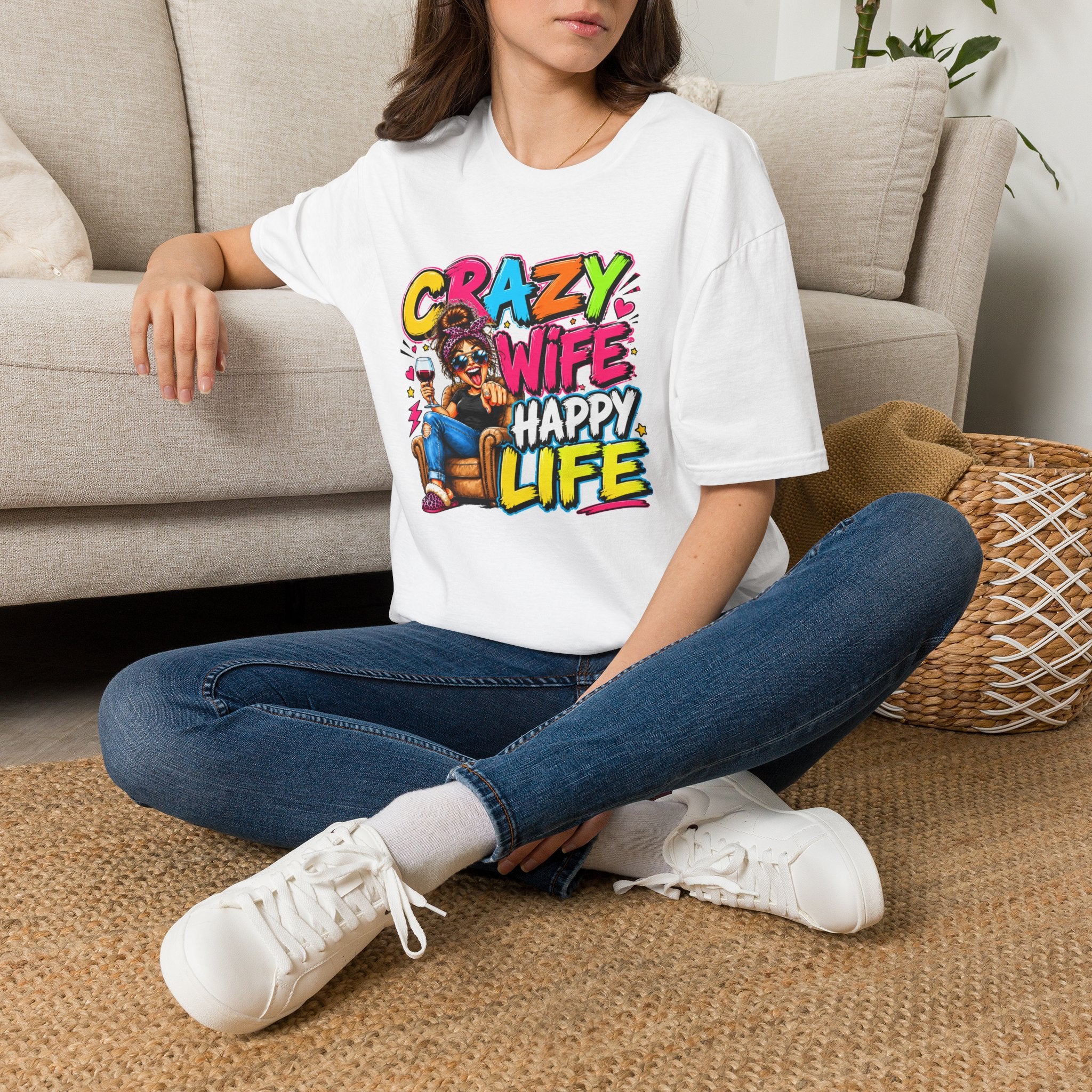 Crazy Wife Happy Life Shirt, Funny Wife T-Shirt, Funny Marriage Tee, Husband Gift, Couples Graphic Tee, Marriage Humor Shirt, Gift for Wife