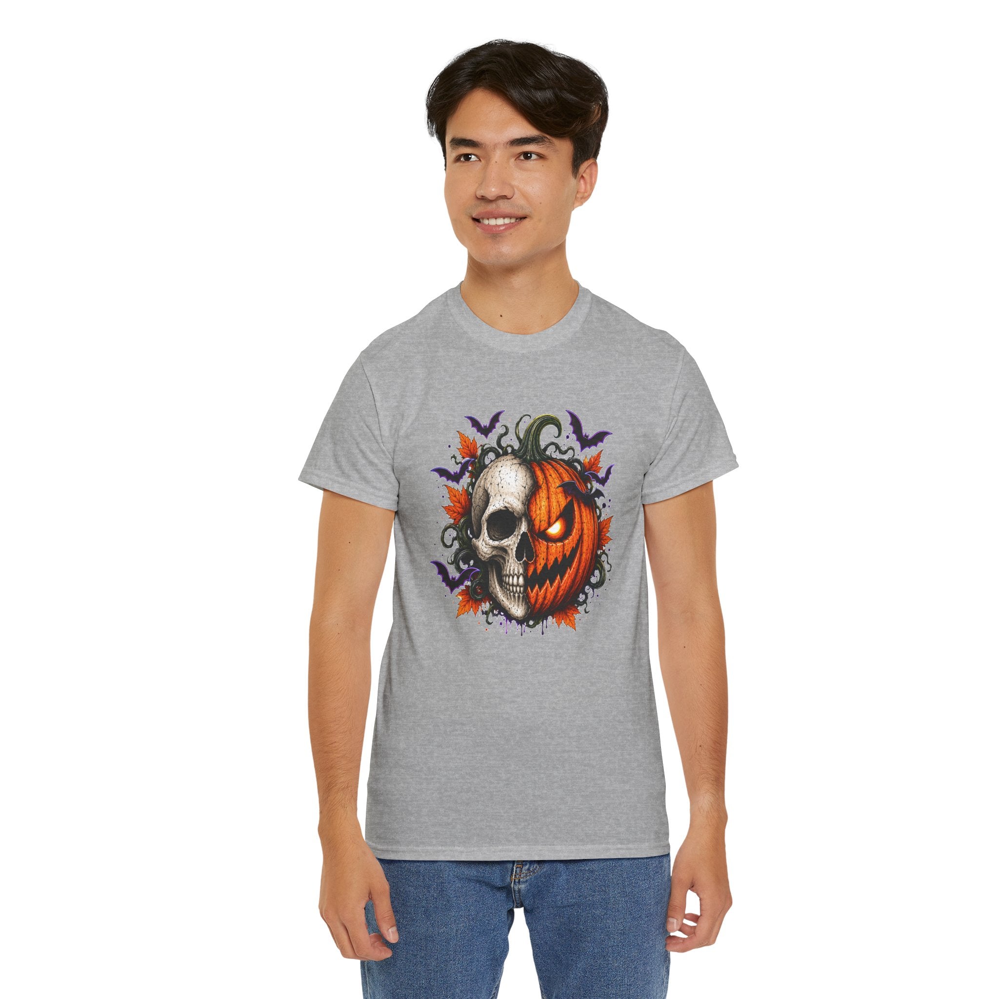 Halloween Skull Pumpkin T-Shirt, Spooky Jack O Lantern Graphic Tee, Unisex Halloween Shirt, Gothic Fall Tee
