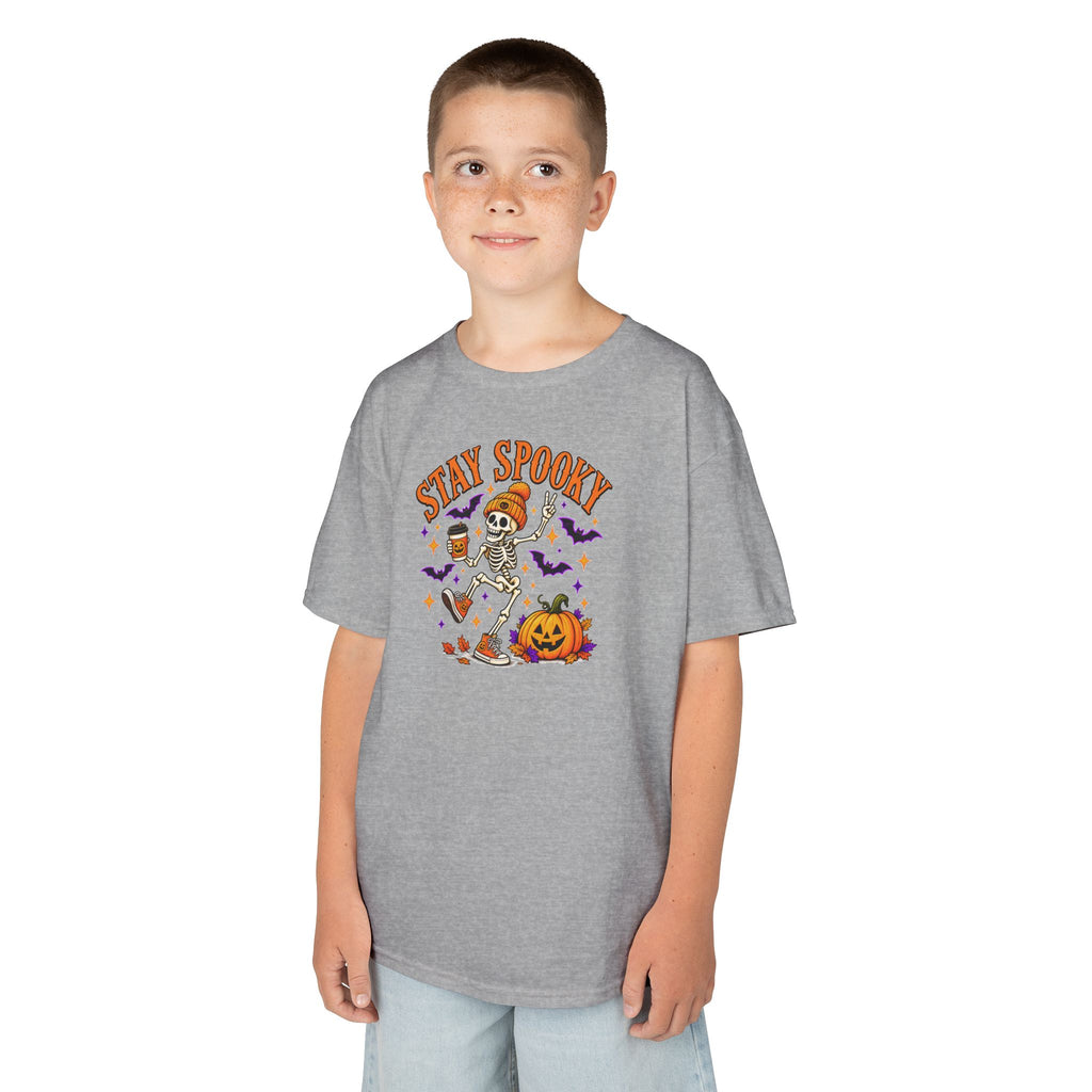 Kids Halloween Shirt, Stay Spooky Skeleton Tee, Pumpkin Graphic T-Shirt, Spooky Season Kids Tee