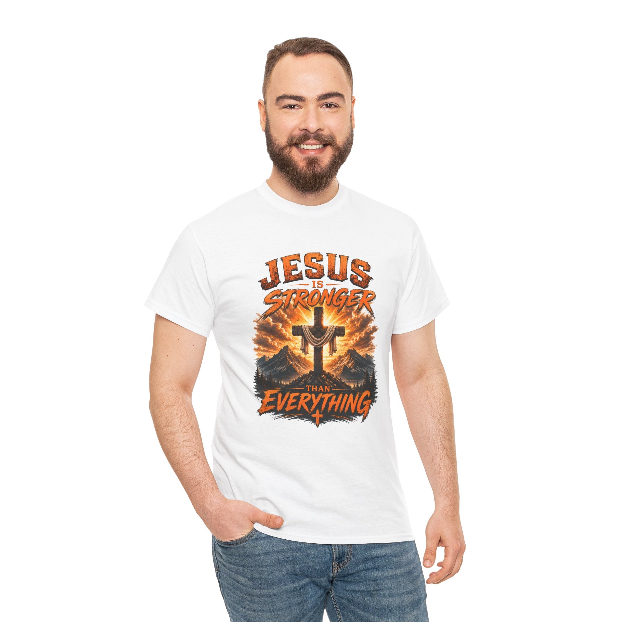 Jesus Is Stronger Than Everything Christian T-Shirt | Faith Cross Graphic Tee | Religious Unisex Shirt | Christian Gift