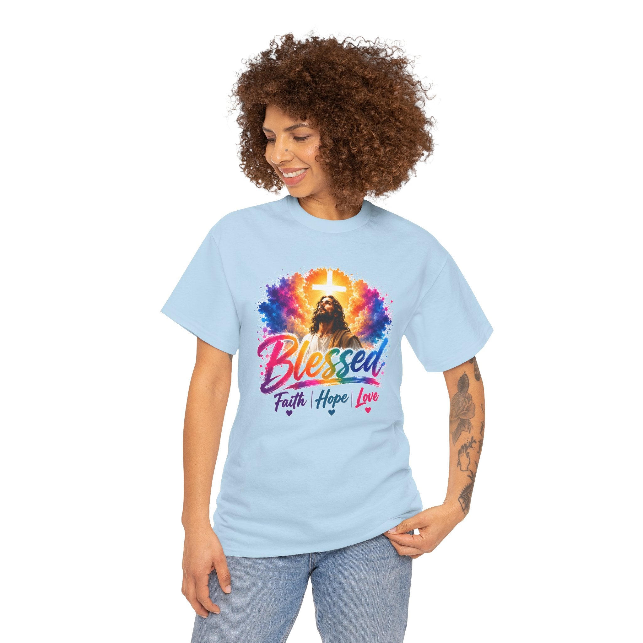 Blessed Faith Hope Love Shirt, Jesus Cross Christian Tee, Religious Gift, Colorful Faith Unisex T-Shirt