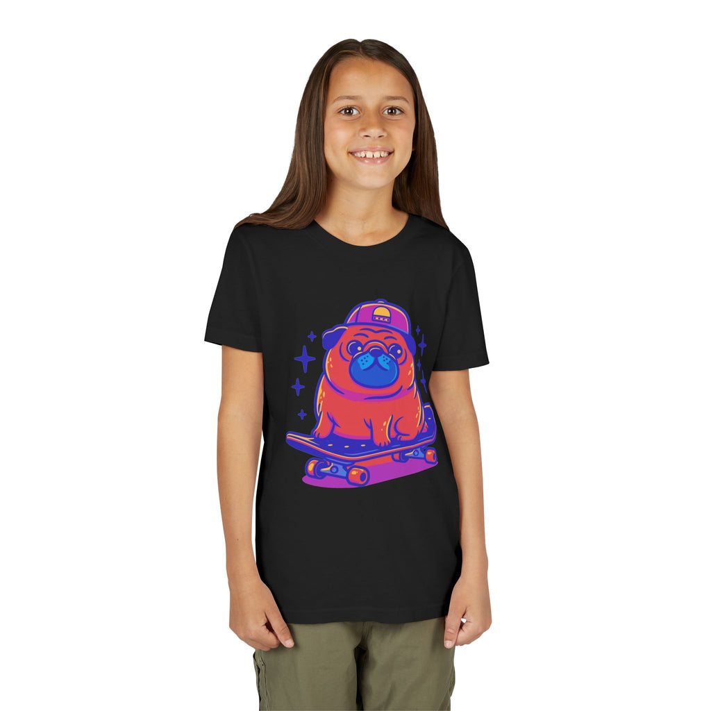 Cute Skateboarding Pug Kids T-Shirt | Funny Dog Graphic Tee for Boys & Girls | Youth Streetwear Shirt
