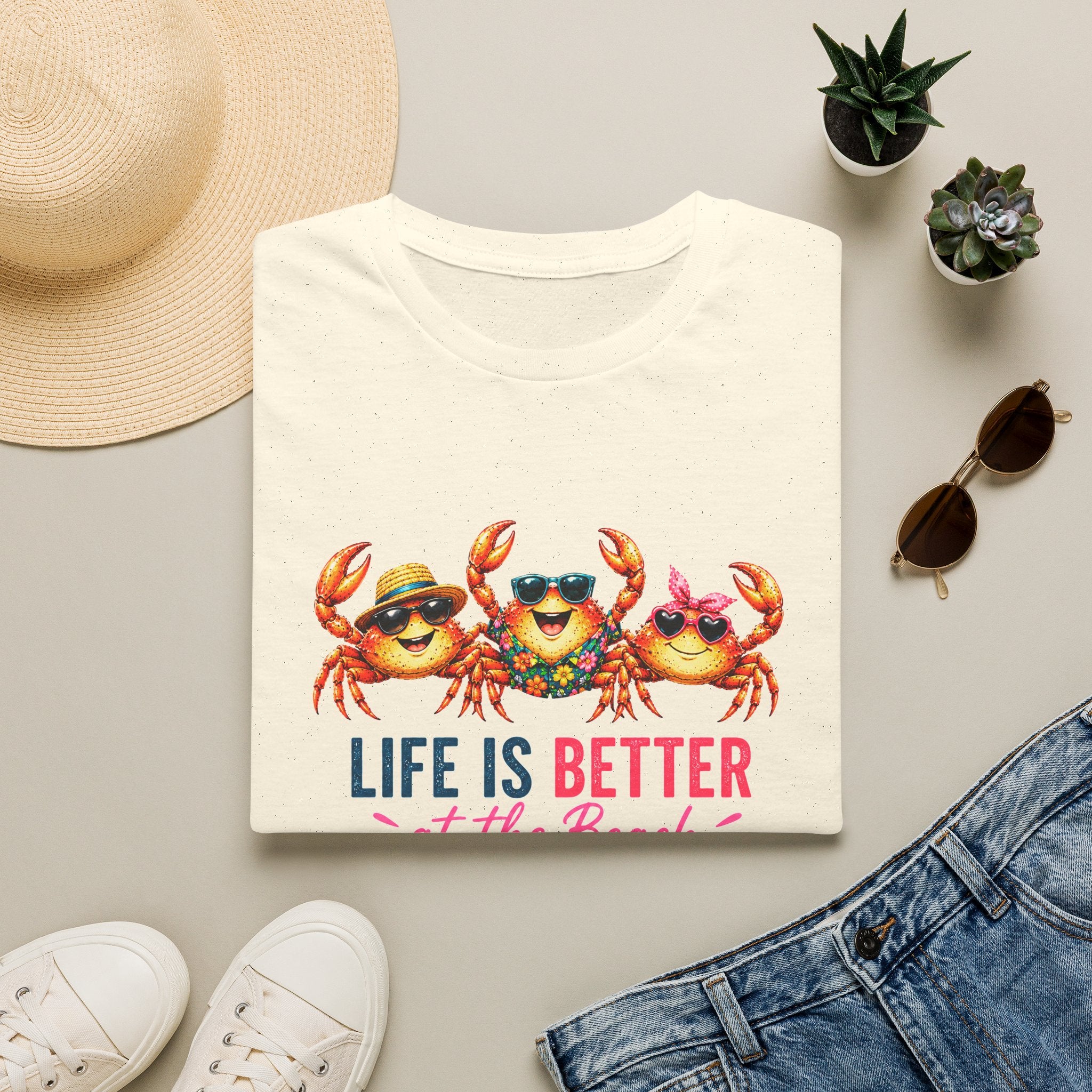 Funny Beach Crab T-Shirt | Life Is Better at the Beach Tee | Cute Summer Vacation Shirt | Coastal Graphic Tee | Ocean Lover Gift