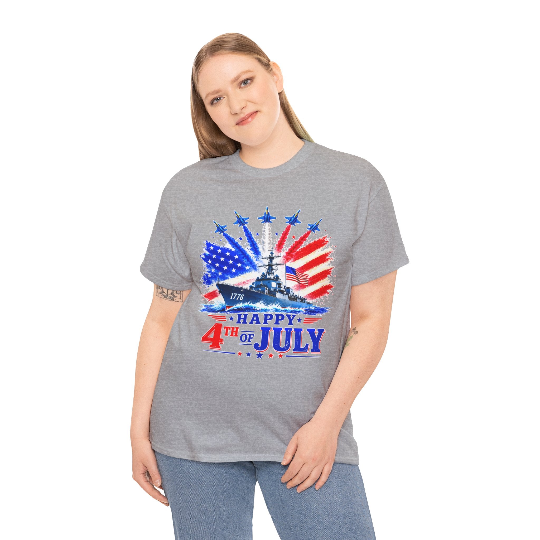Happy 4th of July Shirt, Patriotic USA Flag Tee, American Eagle & Navy Ship Shirt, Independence Day T-Shirt, Military Pride Gift