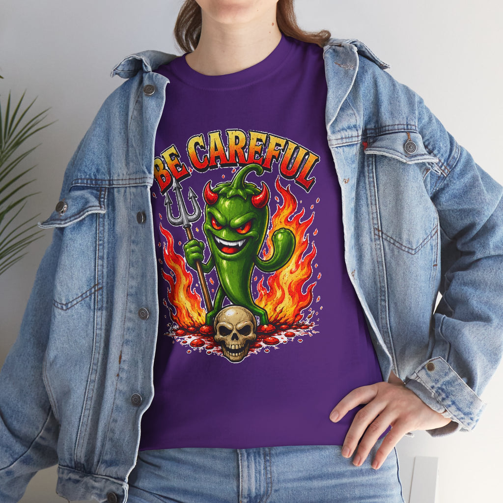 Be Careful Devil Pepper Shirt, Funny Spicy Pepper T-Shirt, Hot Chili Graphic Tee, Retro Tattoo Style Unisex Gift