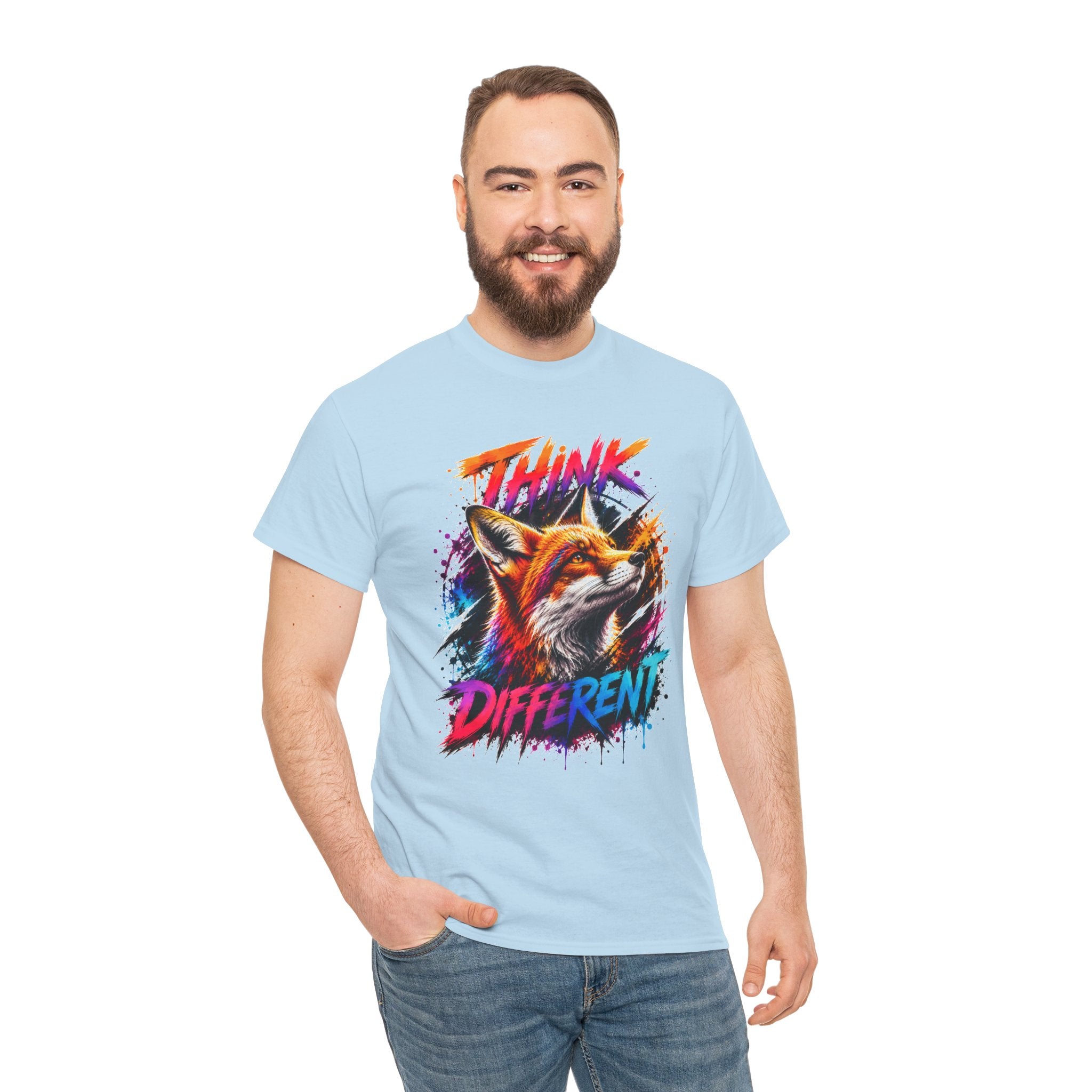Think Different Fox Shirt, Colorful Fox T-Shirt, Wildlife Graphic Tee, Neon Animal Shirt, Gift for Fox Lovers