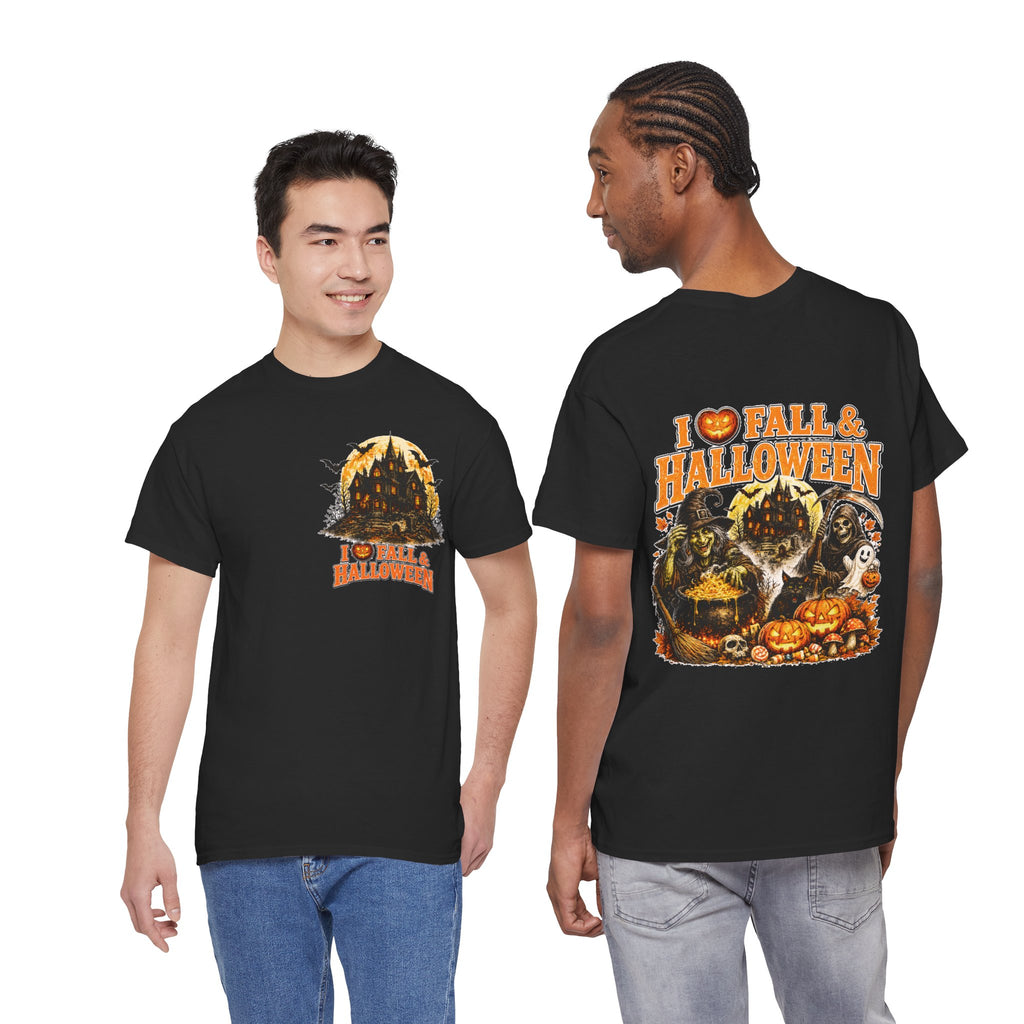 Halloween Fall Graphic Tee — "I  Fall & Halloween" Vintage Pumpkin & Spooky Characters Shirt