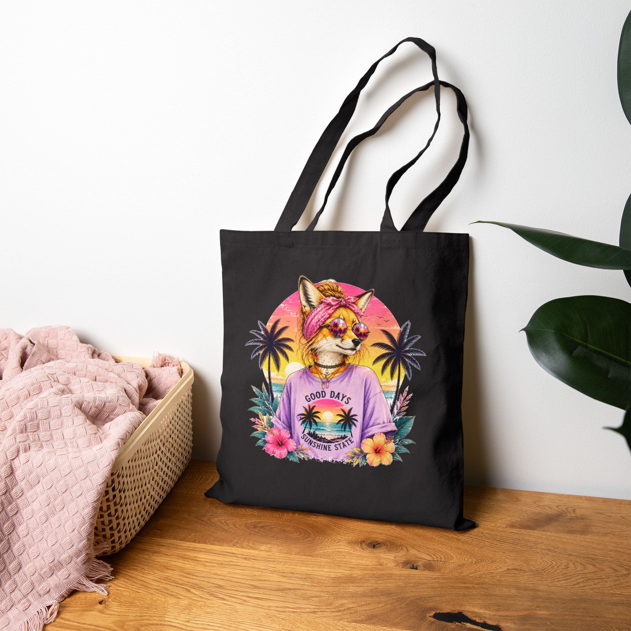 Tote Bag — Retro Tropical Corgi 'Good Days' Canvas Tote