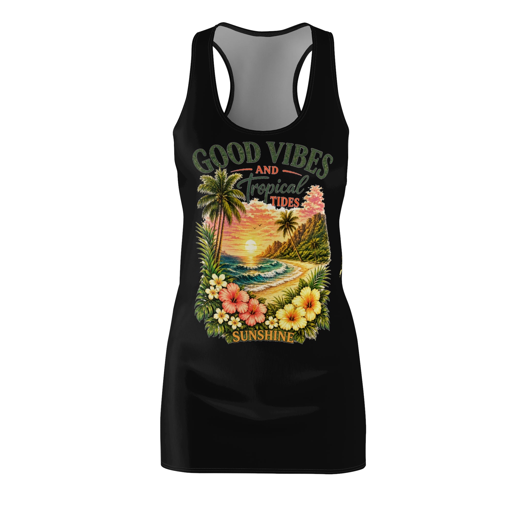 Good Vibes Tropical Racerback Dress – Beach Sunset Floral Sundress