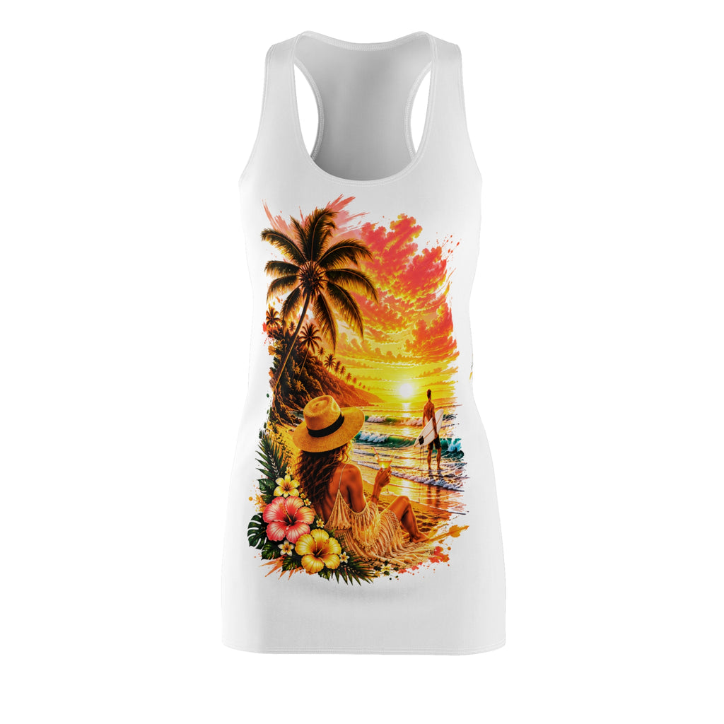 Tropical Sunset Racerback Dress — Beach Vibes, Palm Trees & Surf