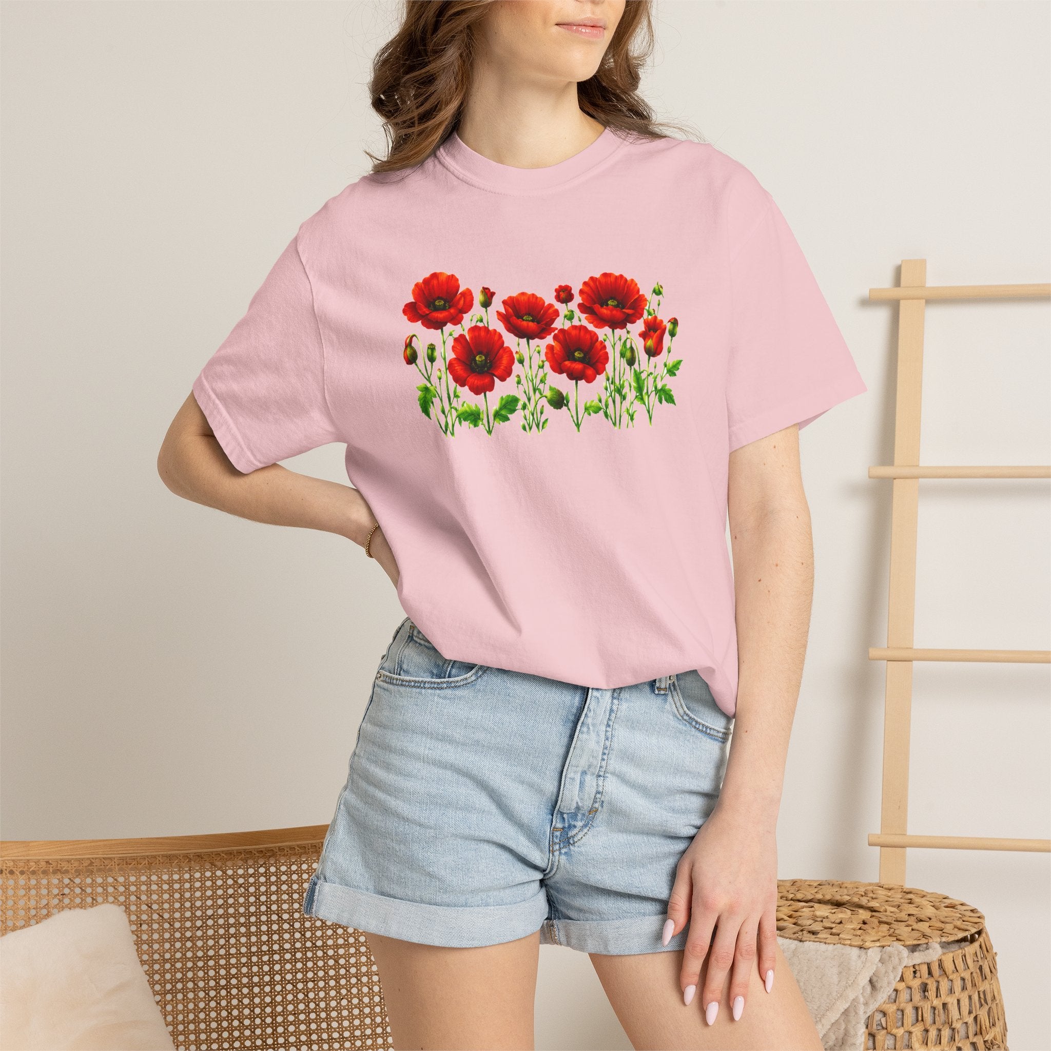 Red Poppy Shirt, Floral T-Shirt for Women, Wildflower Graphic Tee, Botanical Garden Shirt, Comfort Colors Tee