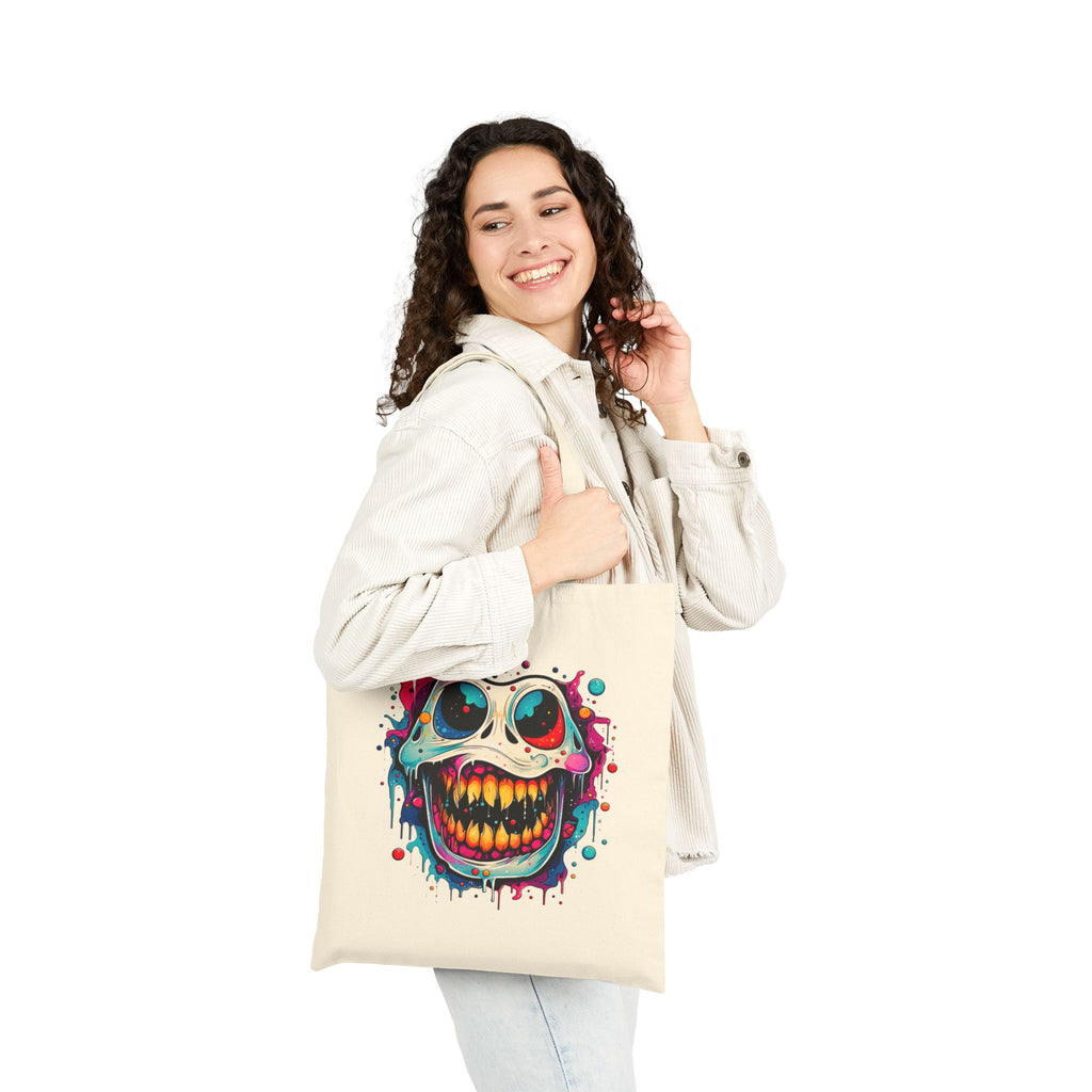 Tote Bag - Colorful Grinning Skull Canvas Tote ,Halloween, Gothic Streetwear