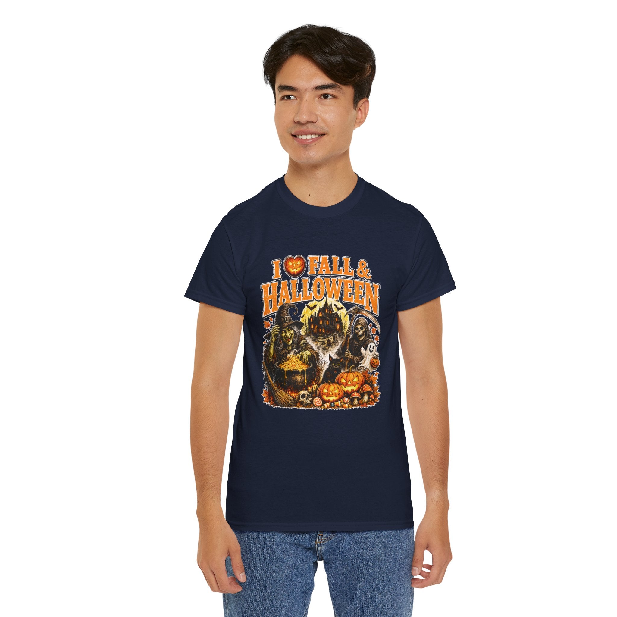 I Love Fall & Halloween T-Shirt | Vintage Halloween Shirt | Spooky Pumpkin Witch Tee | Cute Fall Graphic Tee | Autumn Lover Gift