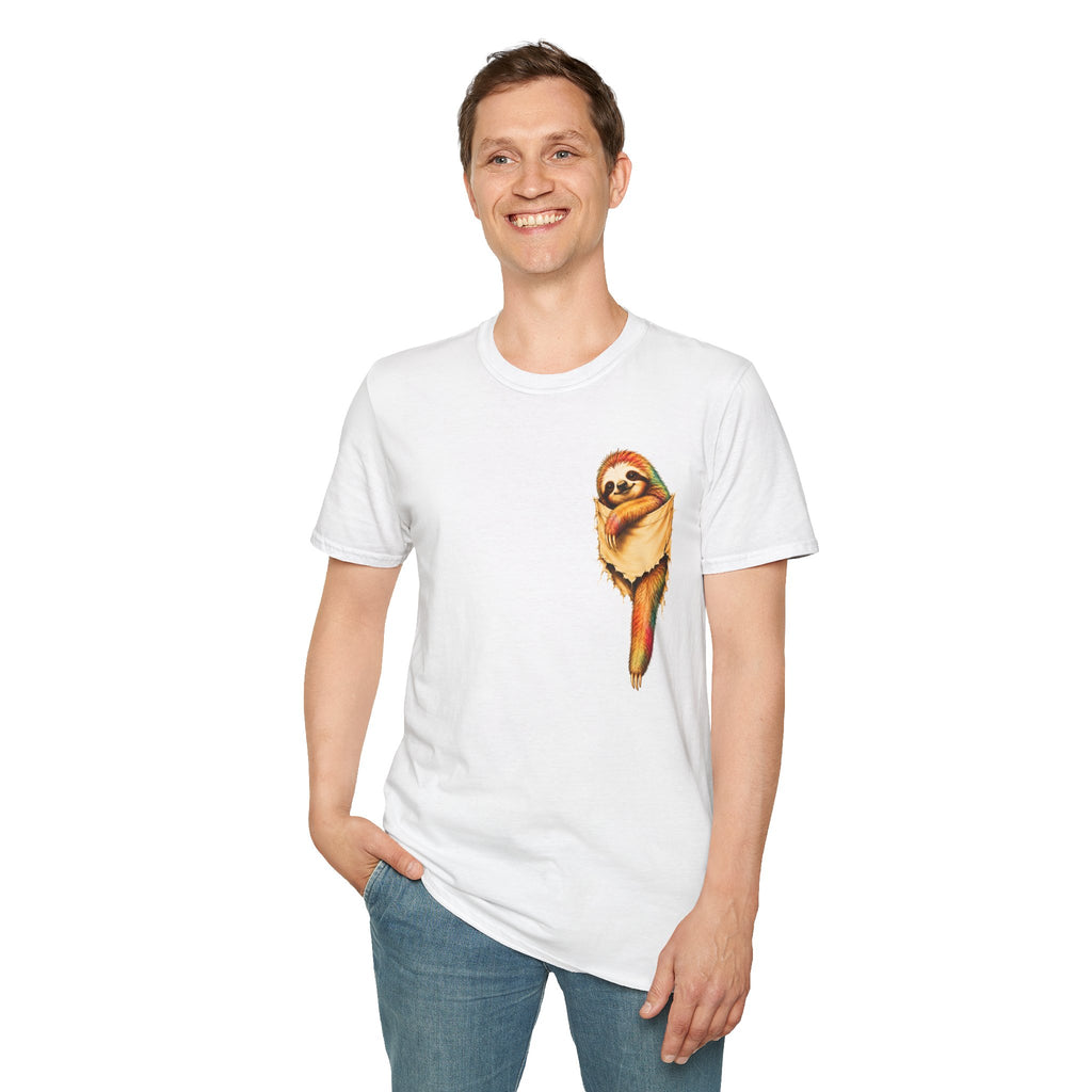 Sloth Pocket Tee — Cute Hugging Sloth Graphic T-Shirt