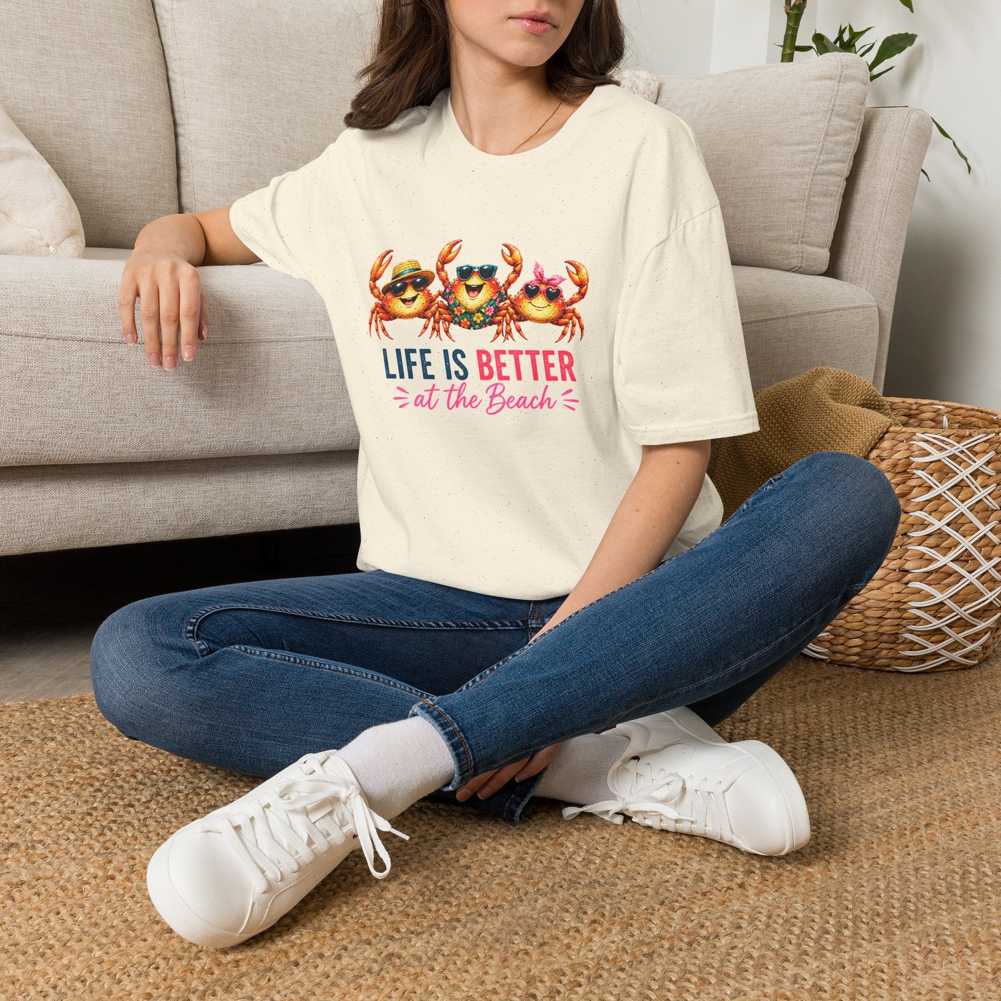 Funny Beach Crab T-Shirt | Life Is Better at the Beach Tee | Cute Summer Vacation Shirt | Coastal Graphic Tee | Ocean Lover Gift