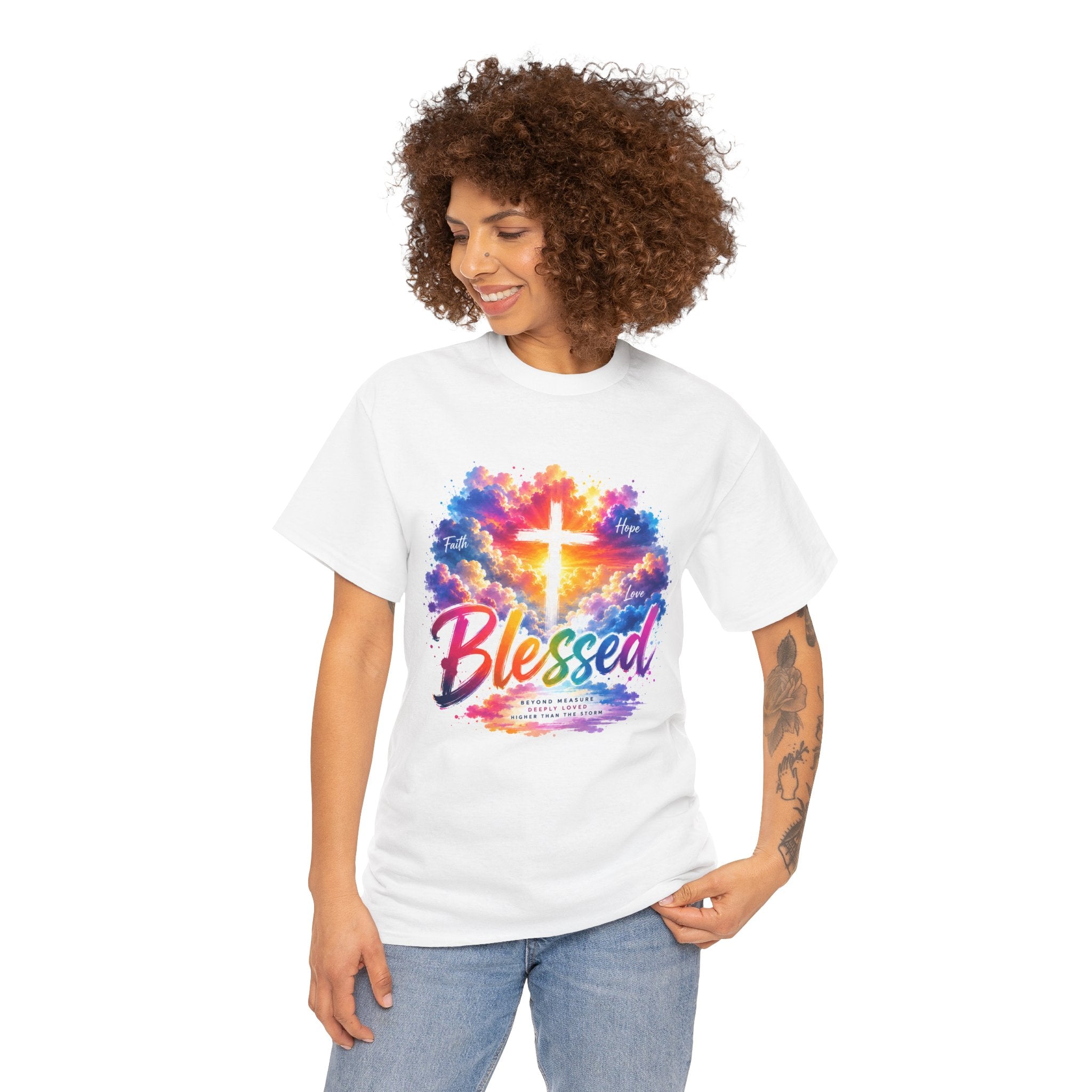 Blessed Christian T-Shirt, Colorful Cross Shirt, Faith Graphic Tee, Jesus Lover Gift, Religious Unisex Shirt