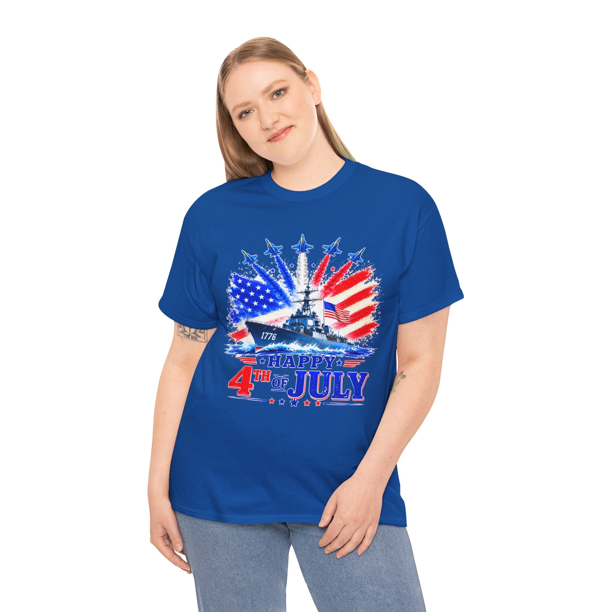 Happy 4th of July Shirt, Patriotic USA Flag Tee, American Eagle & Navy Ship Shirt, Independence Day T-Shirt, Military Pride Gift