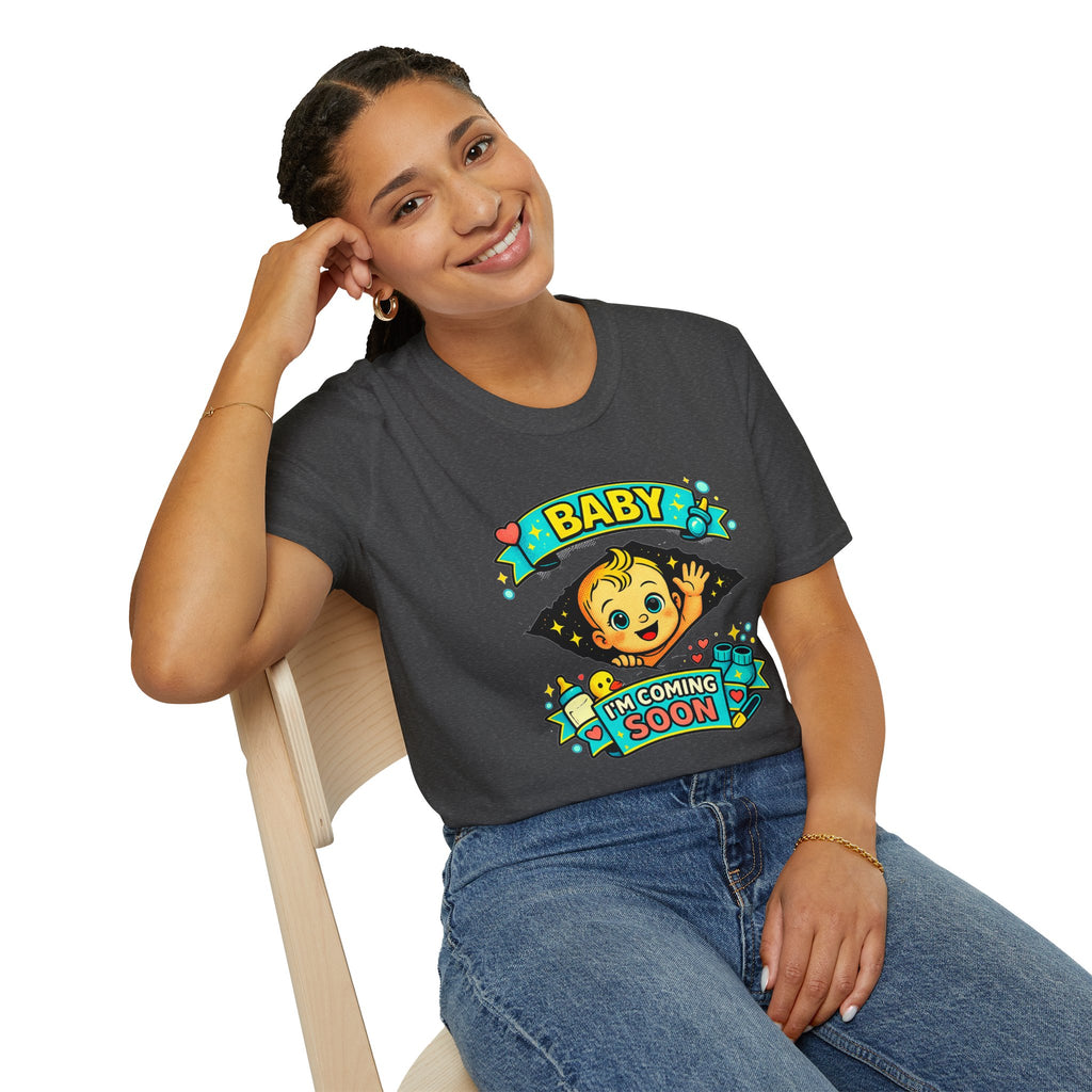 Baby On the Way T-Shirt — "Baby I'm Coming Soon" Pregnancy Announcement Tee