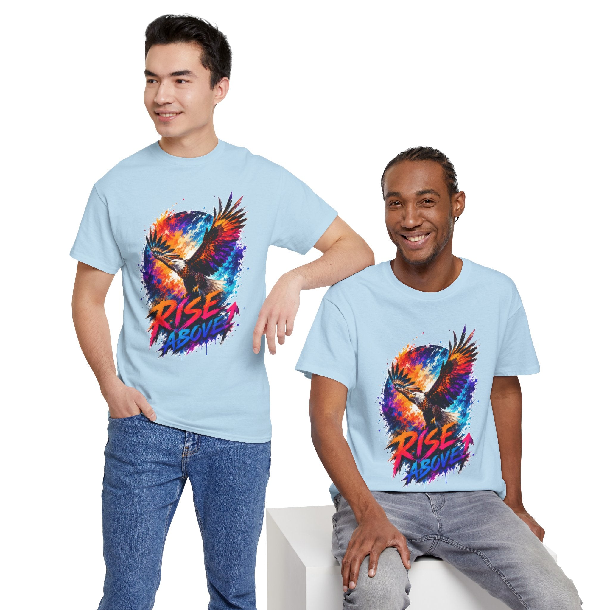 Rise Above Eagle Graphic T-Shirt | Motivational Unisex Tee | Colorful Freedom Bird Shirt