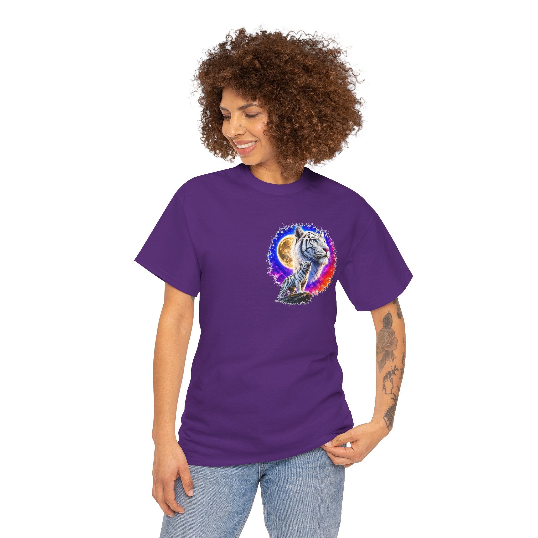 White Tiger Moon T-Shirt | Colorful Wildlife Graphic Tee | Big Cat Lover Gift | Unisex Nature Shirt