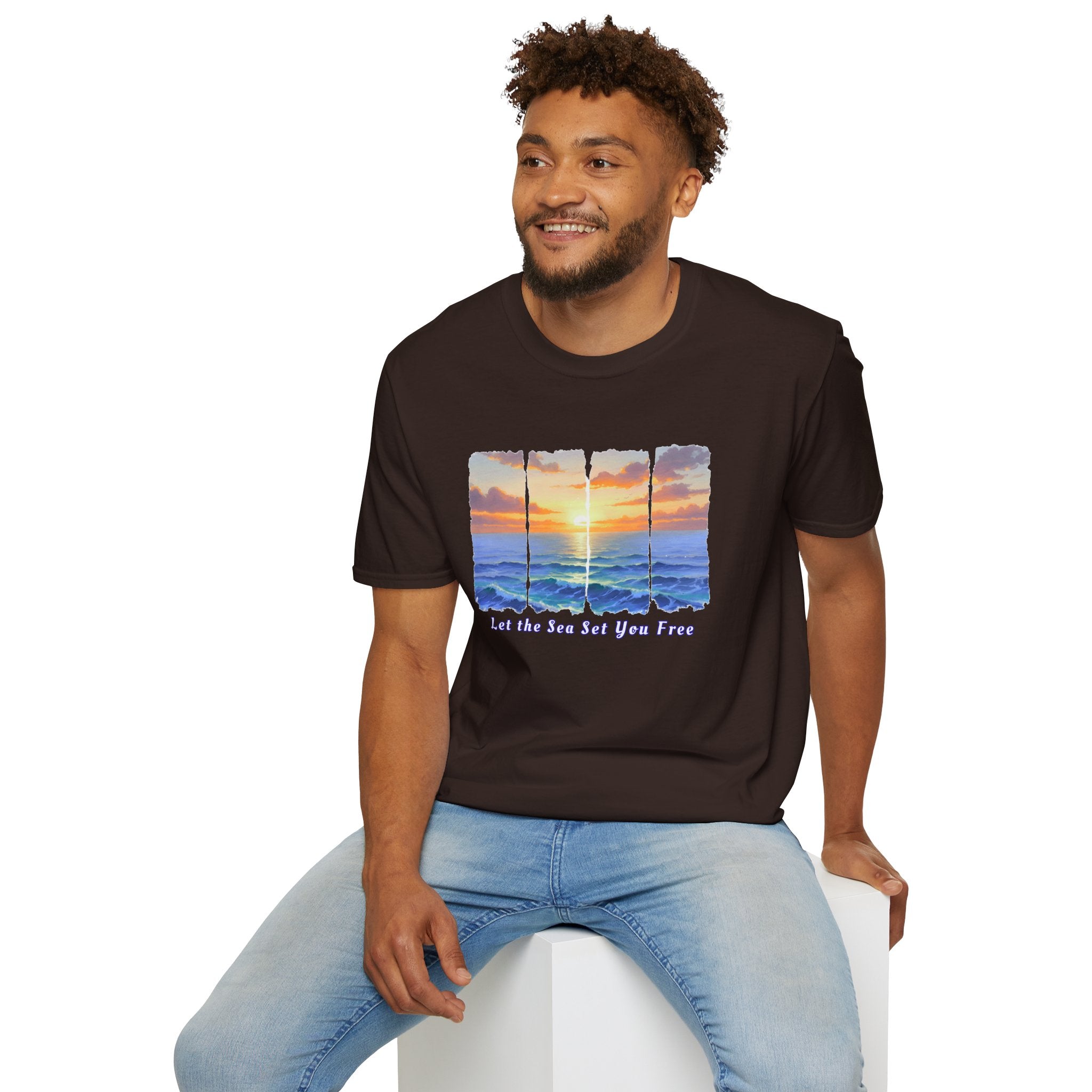 Sunset Ocean Shirt Let the Sea Set You Free Beach T Shirt Summer Vacation Tee Aesthetic Sea Wave Graphic Shirt