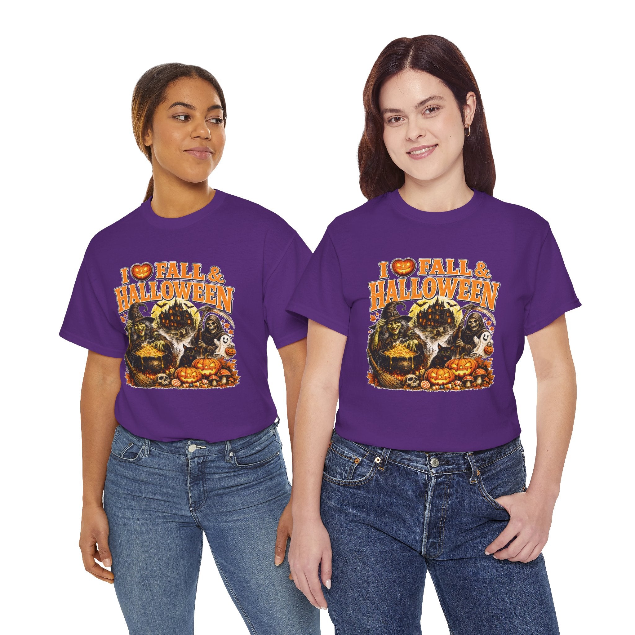 I Love Fall & Halloween T-Shirt | Vintage Halloween Shirt | Spooky Pumpkin Witch Tee | Cute Fall Graphic Tee | Autumn Lover Gift