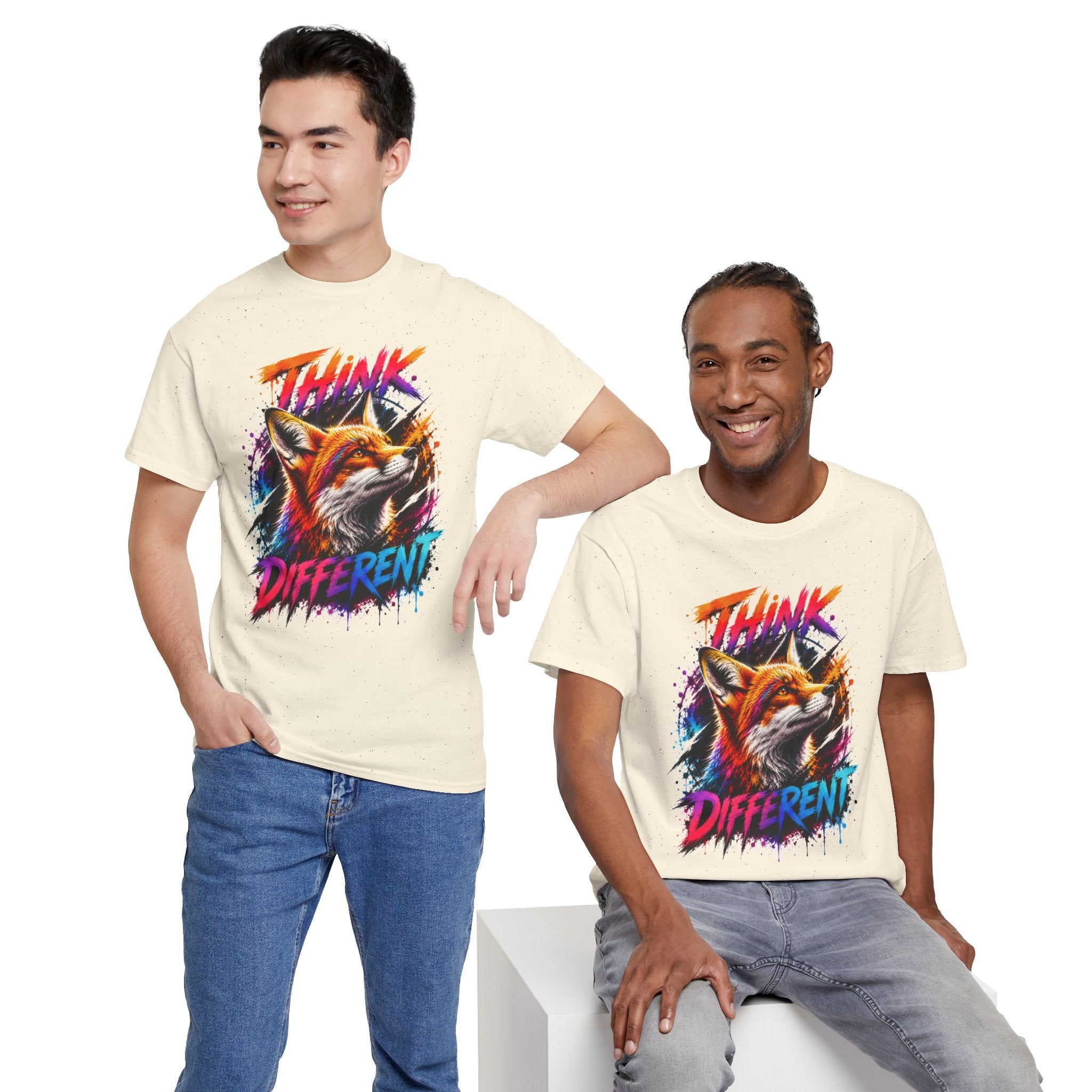 Think Different Fox Shirt, Colorful Fox T-Shirt, Wildlife Graphic Tee, Neon Animal Shirt, Gift for Fox Lovers