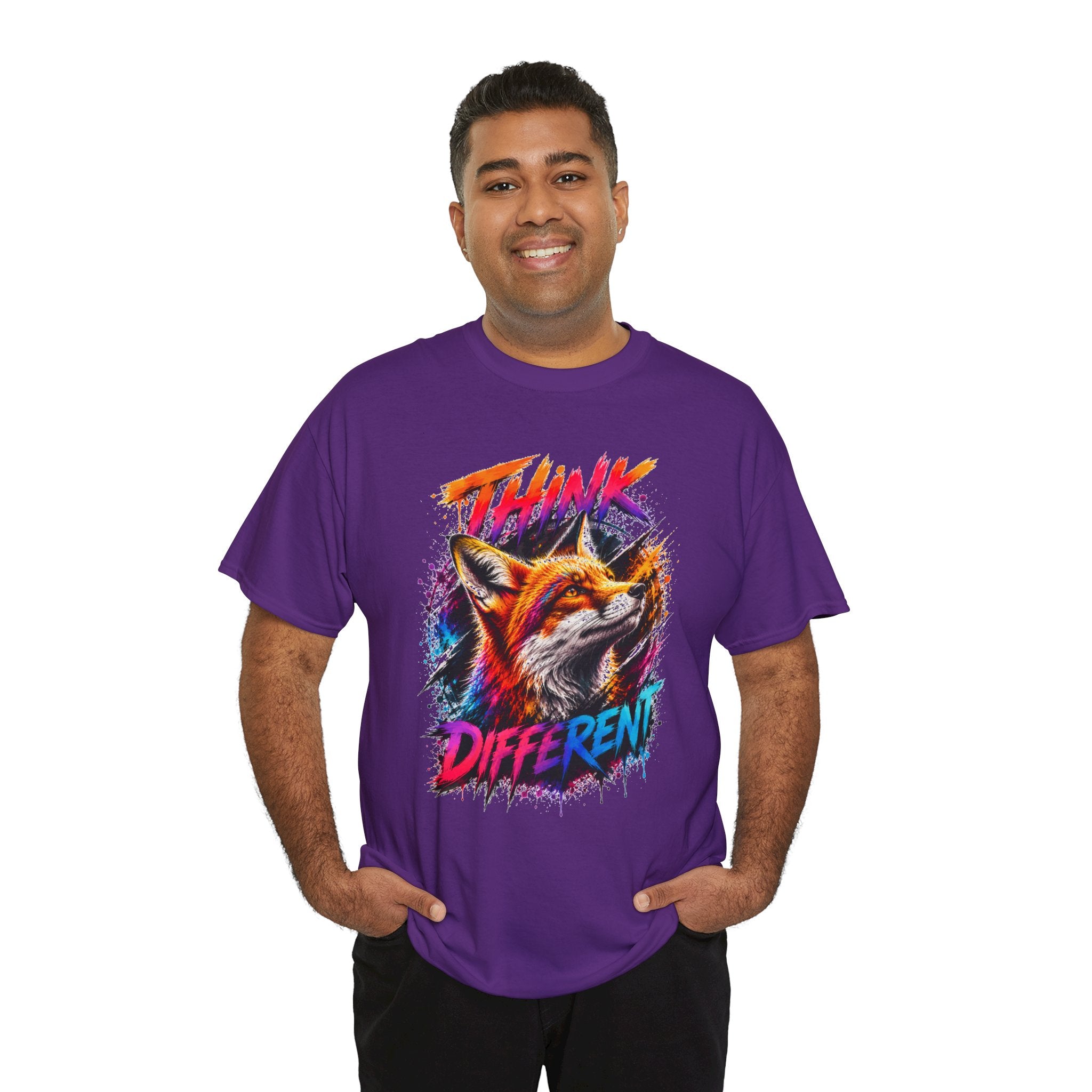 Think Different Fox Shirt, Colorful Fox T-Shirt, Wildlife Graphic Tee, Neon Animal Shirt, Gift for Fox Lovers