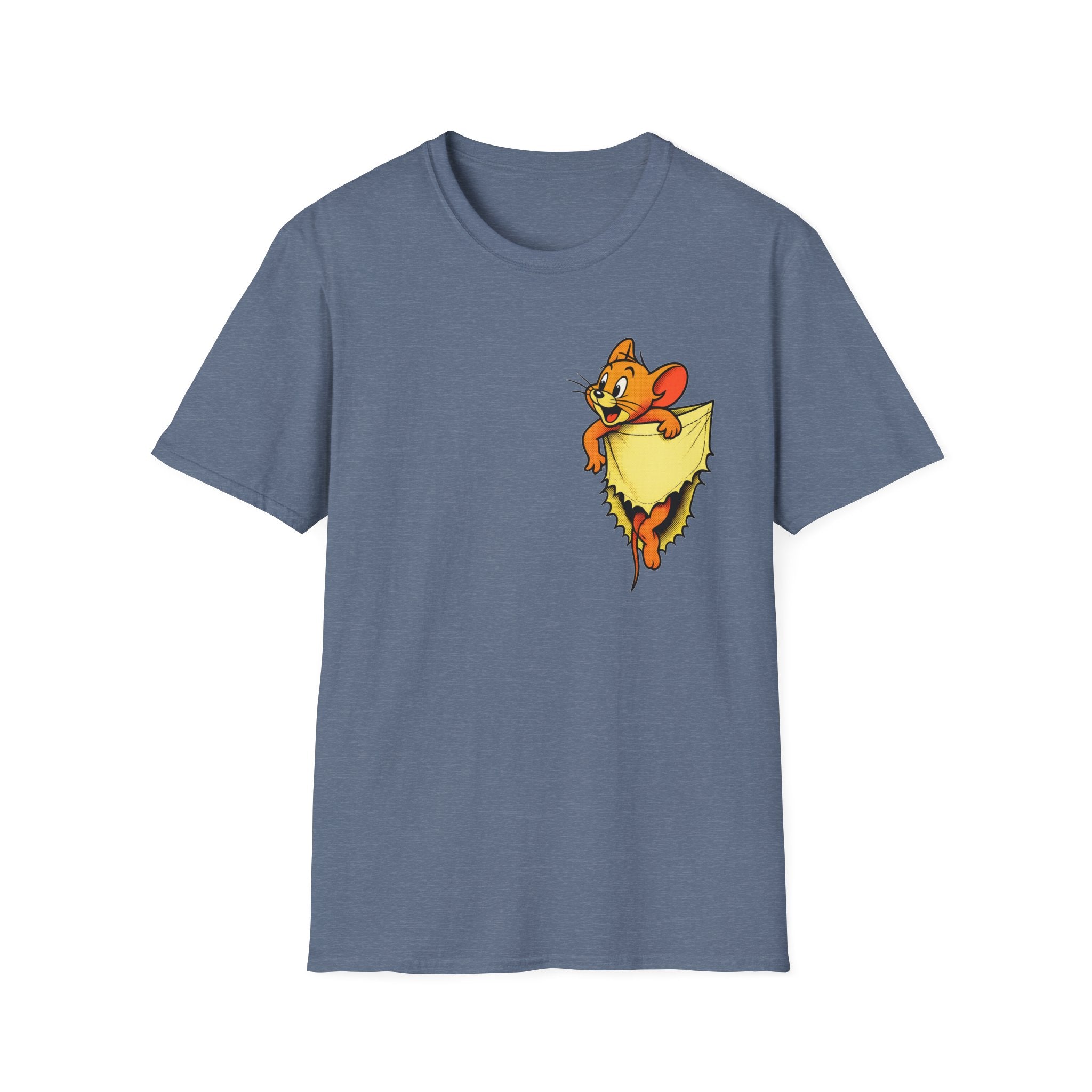 Jerry Pocket Tee — Cute Cartoon Mouse Peeking From Cheese T-Shirt
