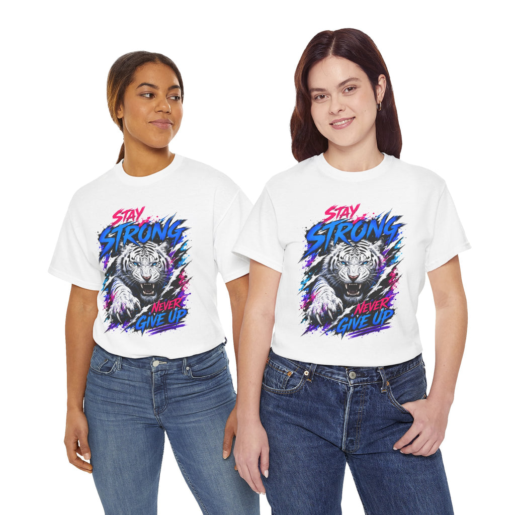Stay Strong Never Give Up Tiger T-Shirt | White Tiger Graphic Tee | Motivational Unisex Shirt | Inspirational Animal Tee | Gift for Tiger Lovers