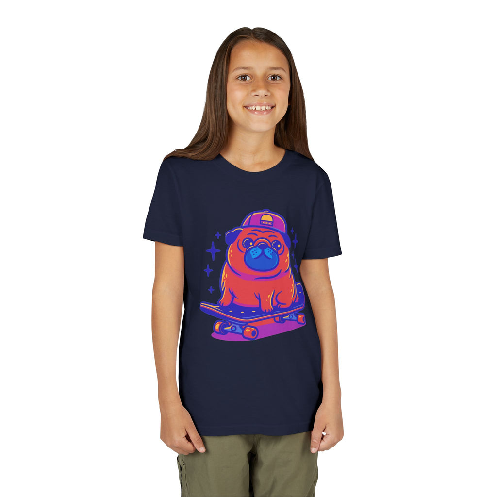 Cute Skateboarding Pug Kids T-Shirt | Funny Dog Graphic Tee for Boys & Girls | Youth Streetwear Shirt