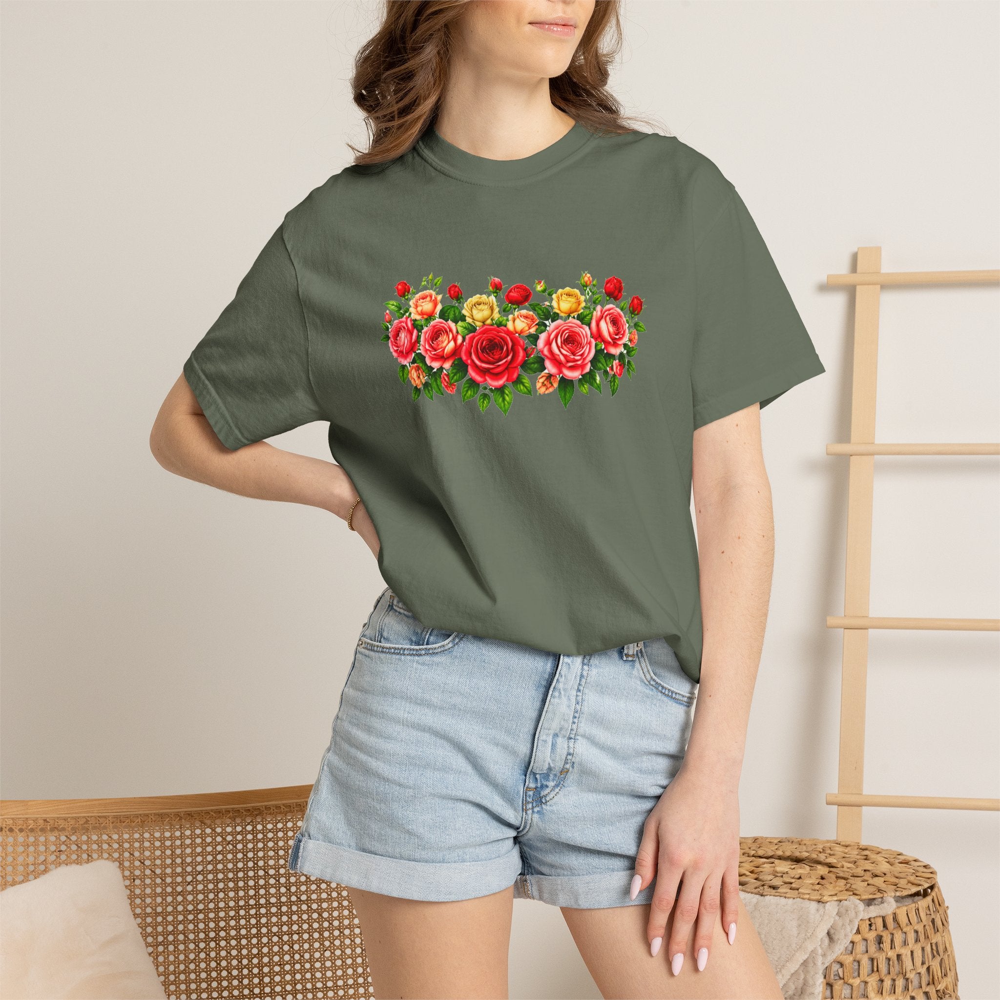 Colorful Floral T-Shirt for Women, Rose Flower Shirt, Botanical Graphic Tee, Cute Garden Shirt, Cottagecore Gift, Comfort Colors Tee
