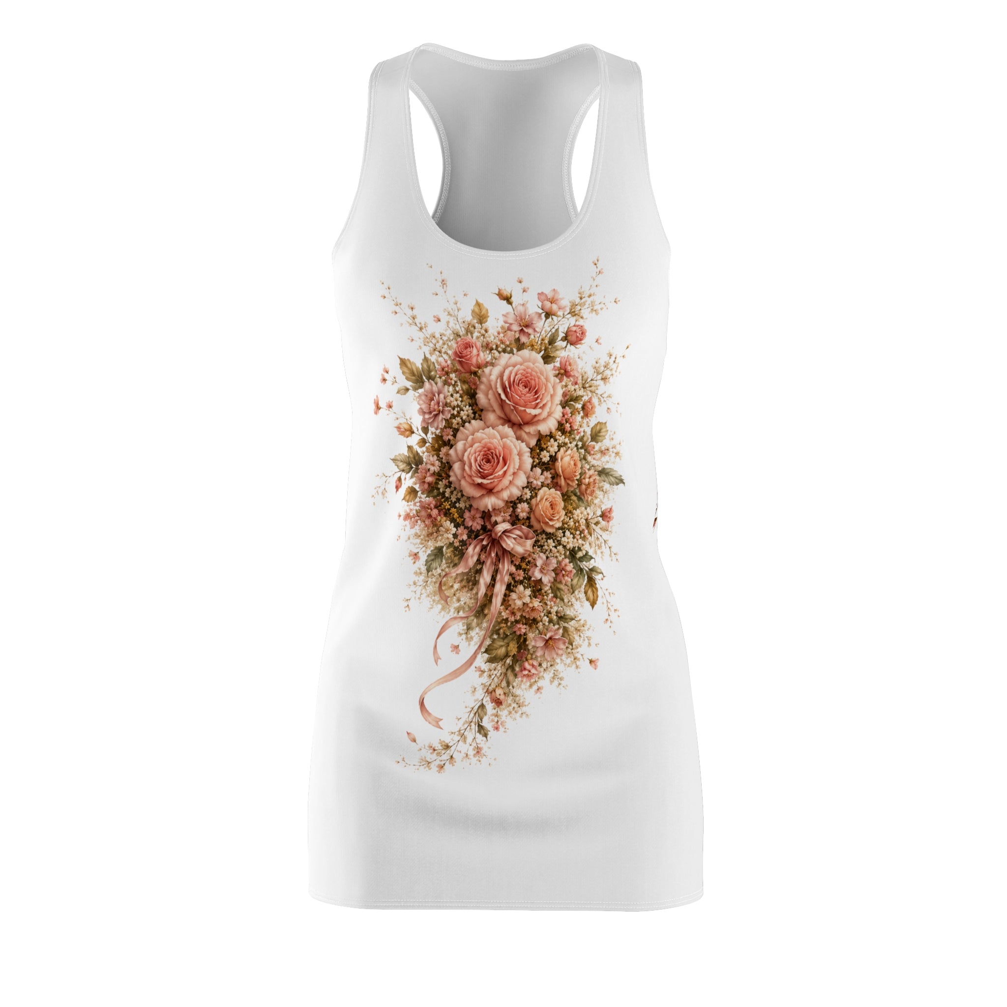 Floral Bouquet Racerback Dress – Vintage Pink Roses AOP