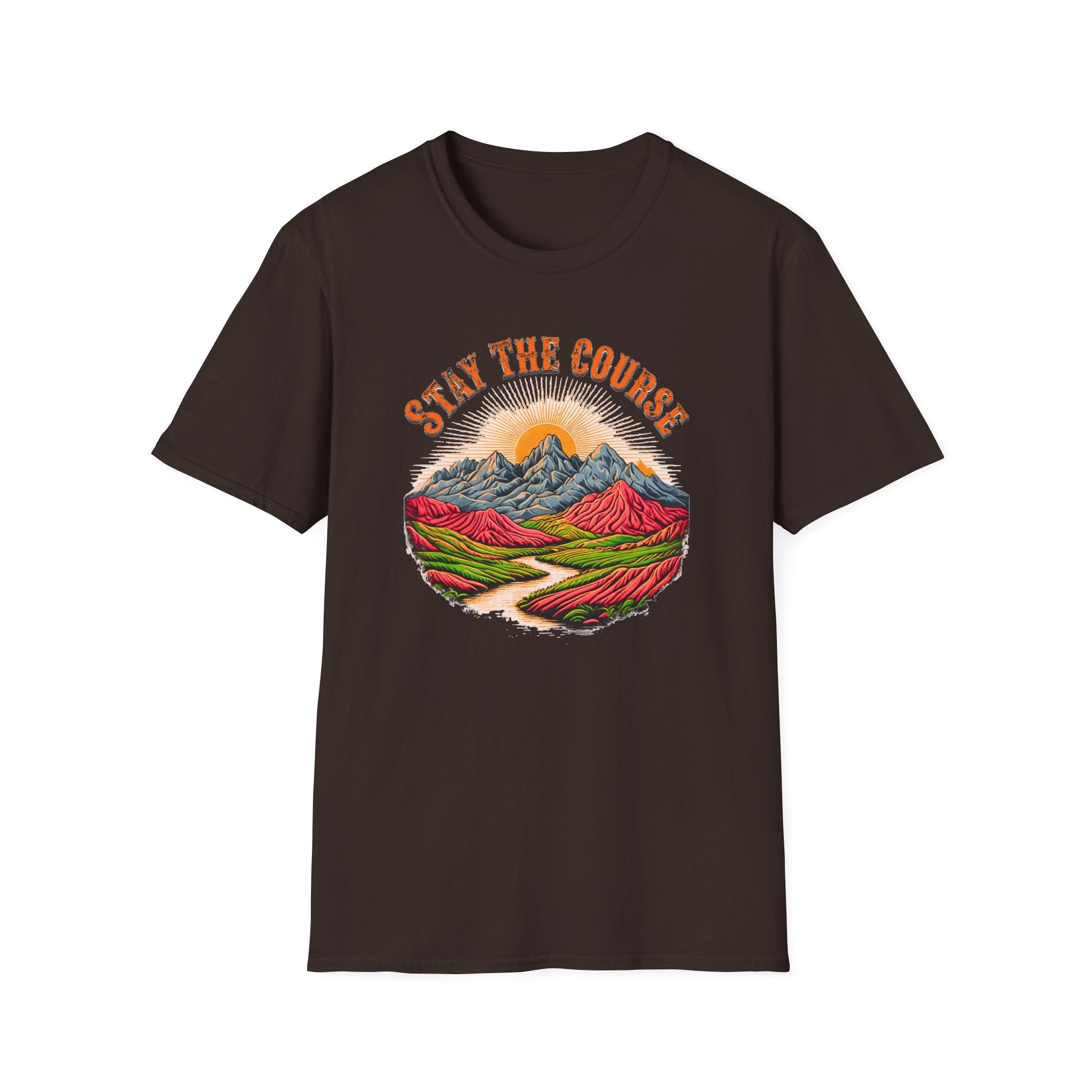Stay The Course Vintage T-Shirt, Retro Mountain Sunset Tee, Motivational Graphic Shirt, Nature Hiking Tee, Unisex Aesthetic Tee